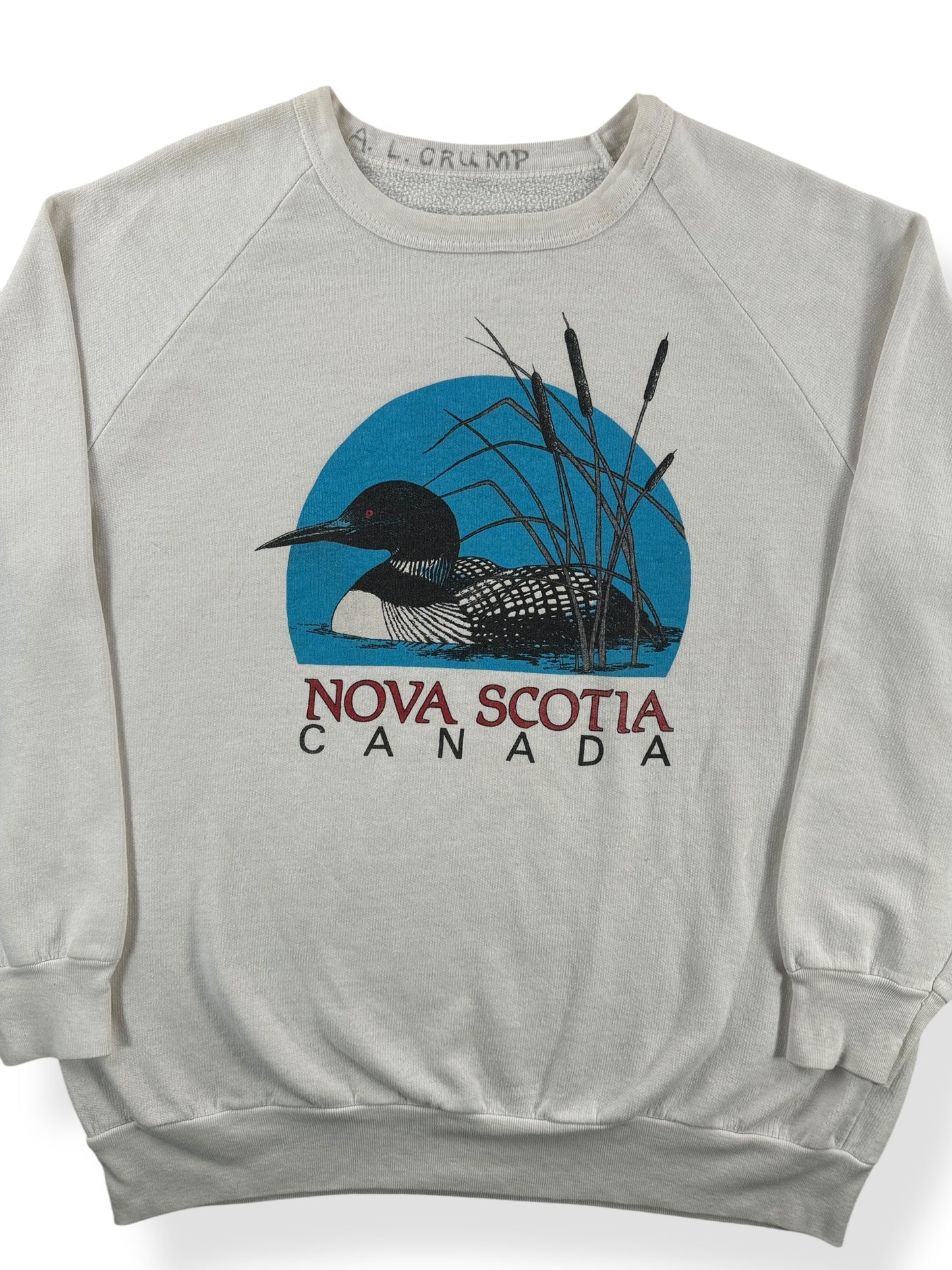 Front Close Up of Vintage Nova Scotia Crewneck SZ XL