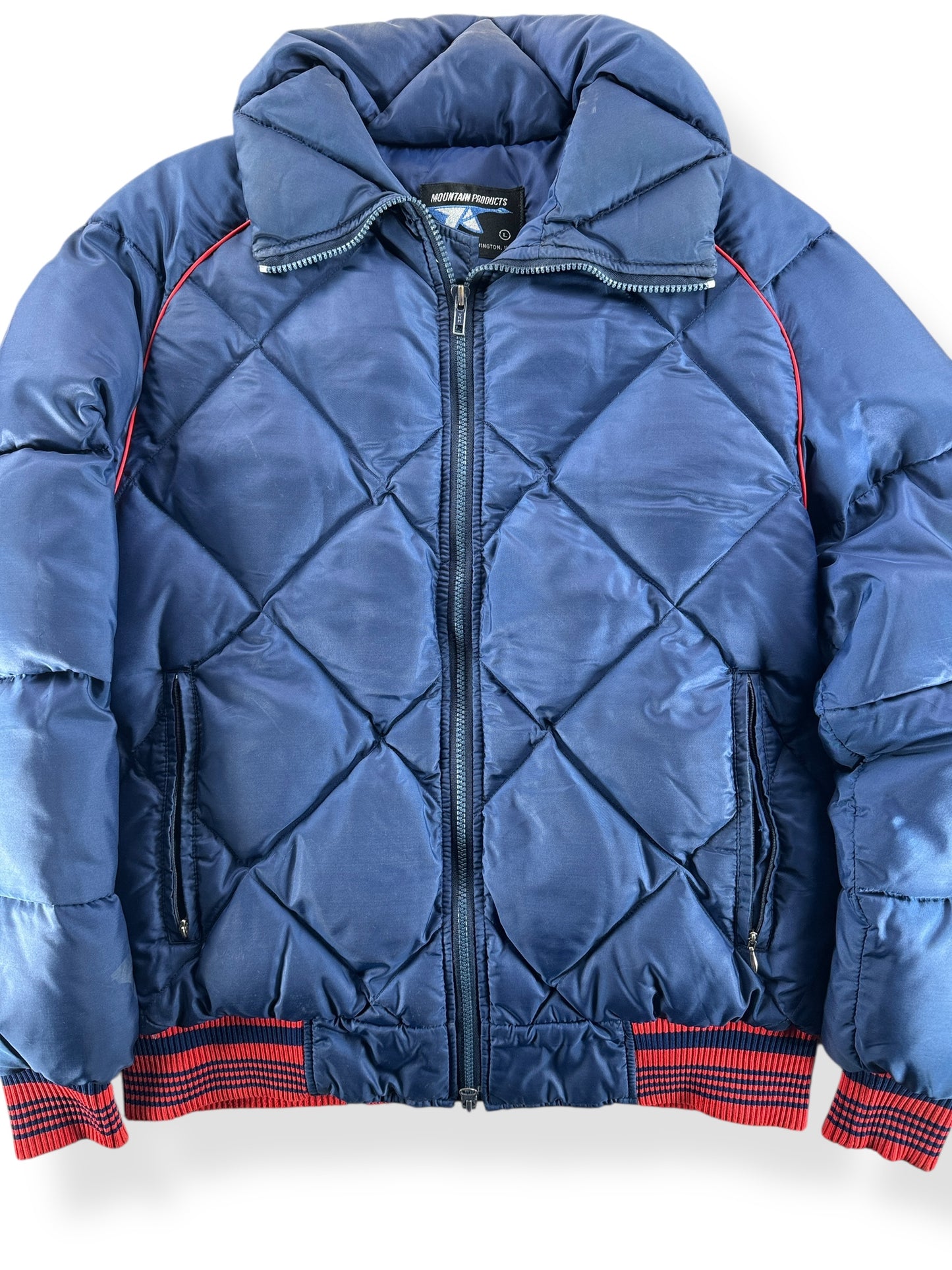 Front Close Up of Vintage 80s Blue Puffer Ski Jacket SZ L