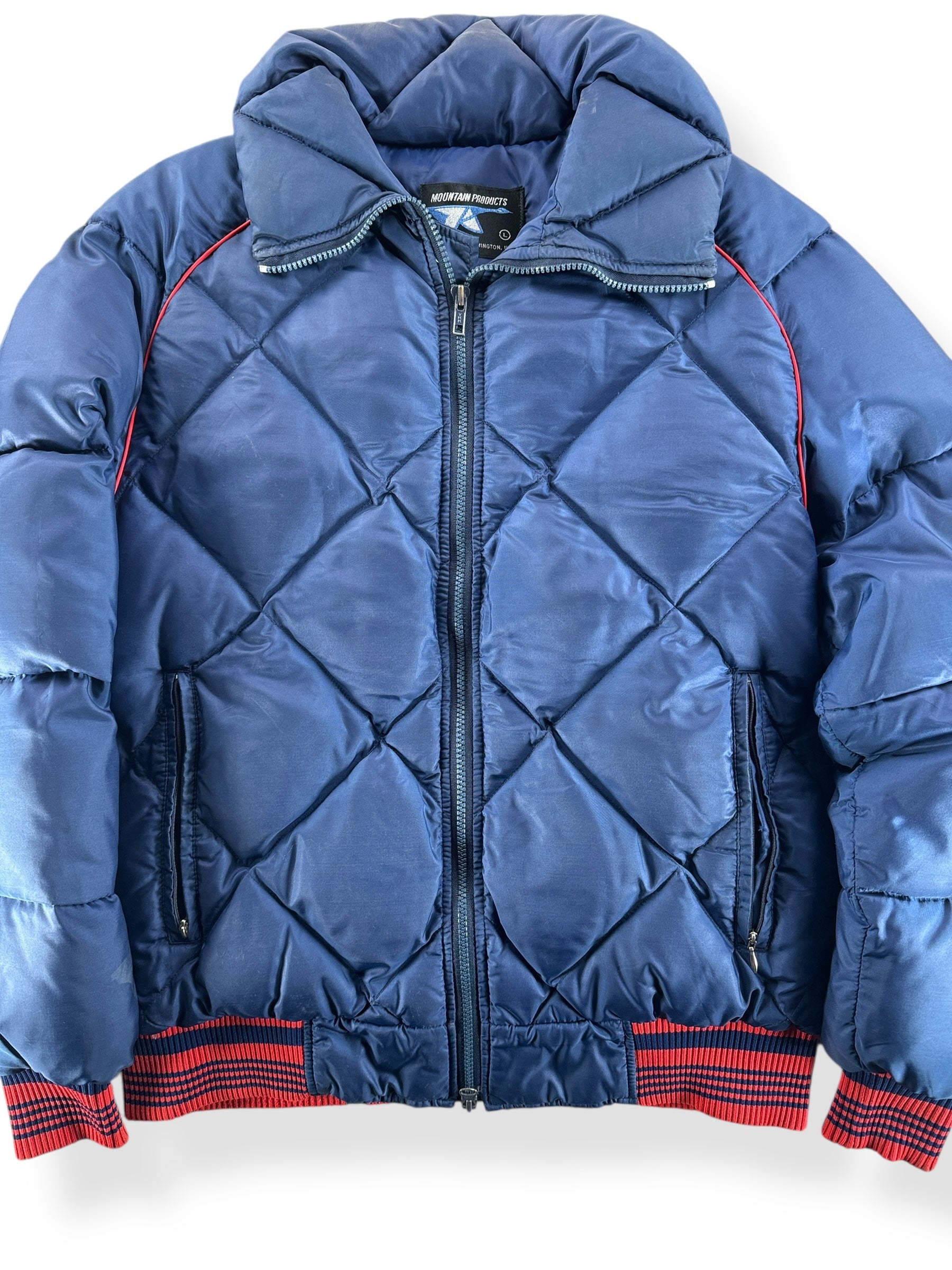 Front Close Up of Vintage 80s Blue Puffer Ski Jacket SZ L