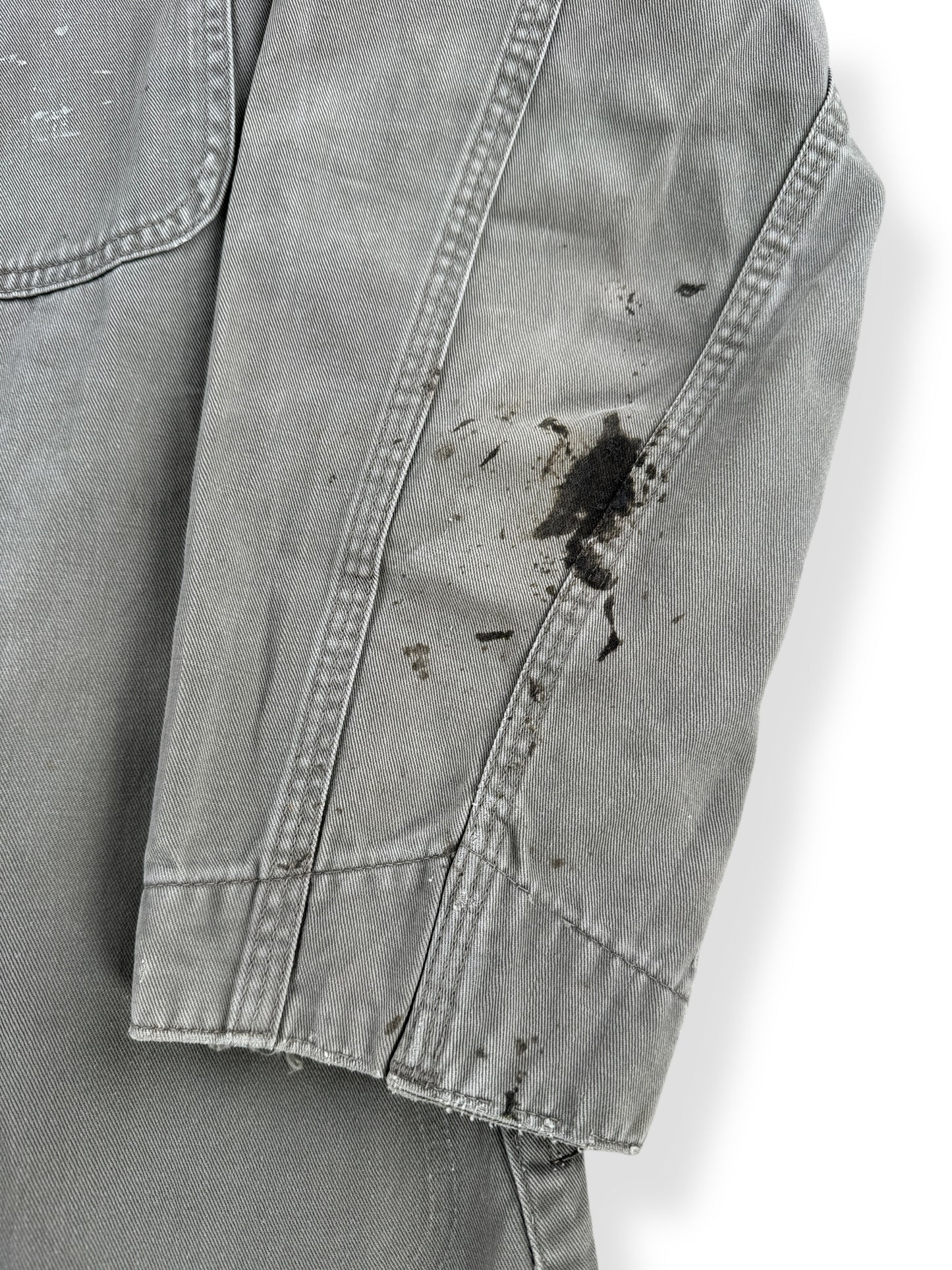Staining on Vintage Unitog Grey Repaired Shop Coat SZ M