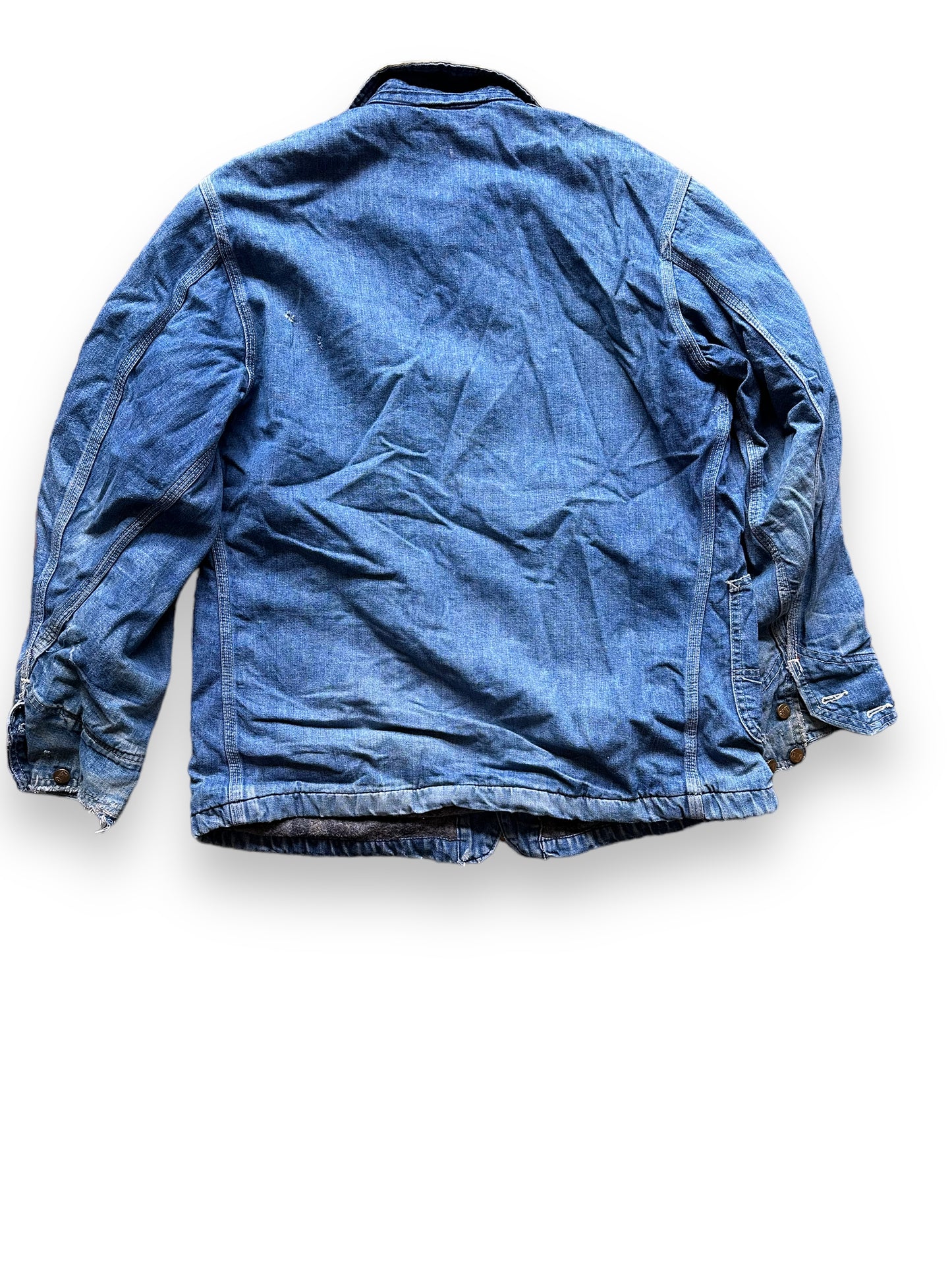 Rear View of Vintage Blanket Lined Lee Denim Chore Jacket SZ XL| Vintage Denim Workwear | Seattle Vintage Workwear