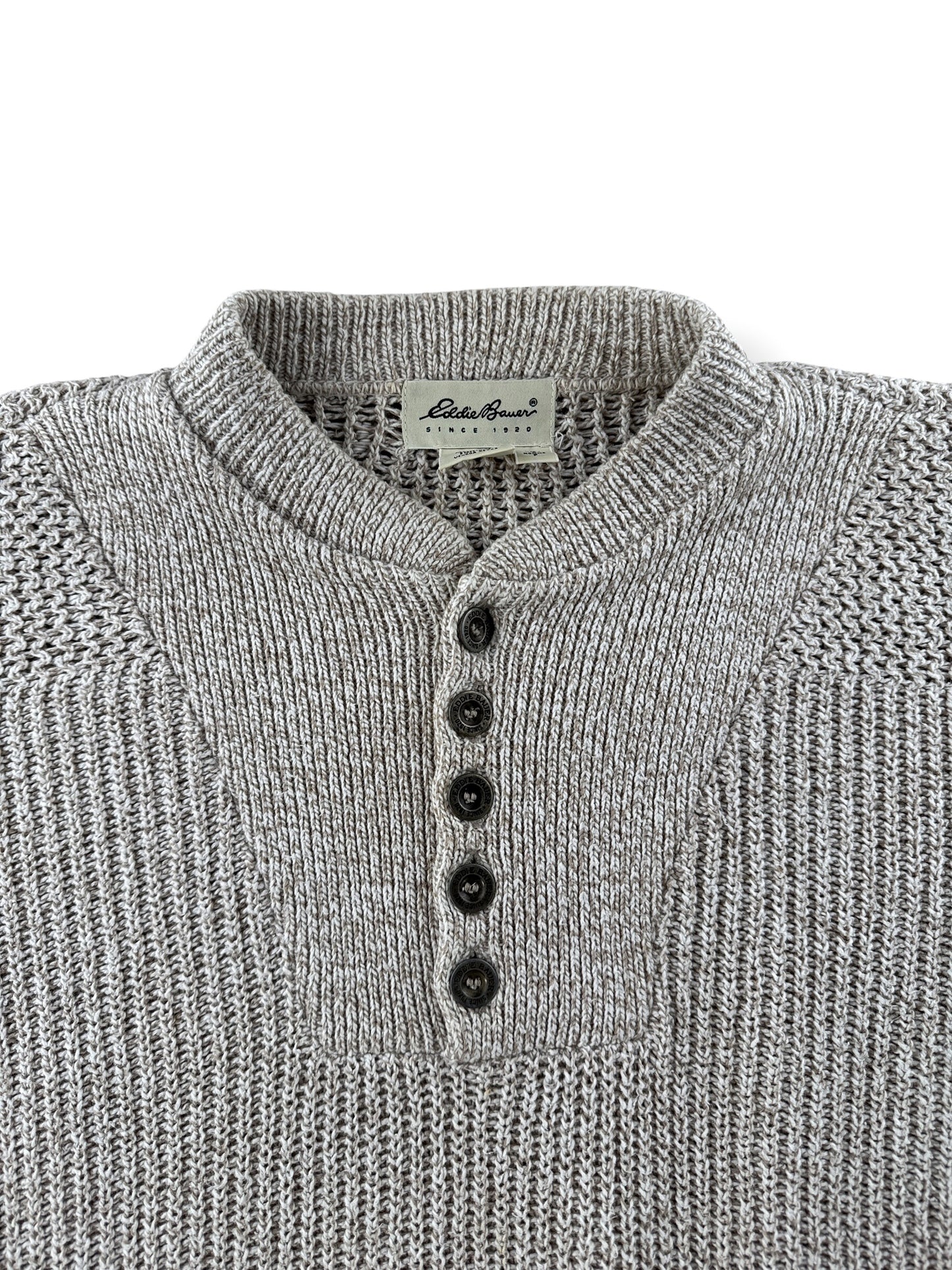 Collar on Vintage Eddie Bauer Henley Style Sweater SZ S (Fits XL)