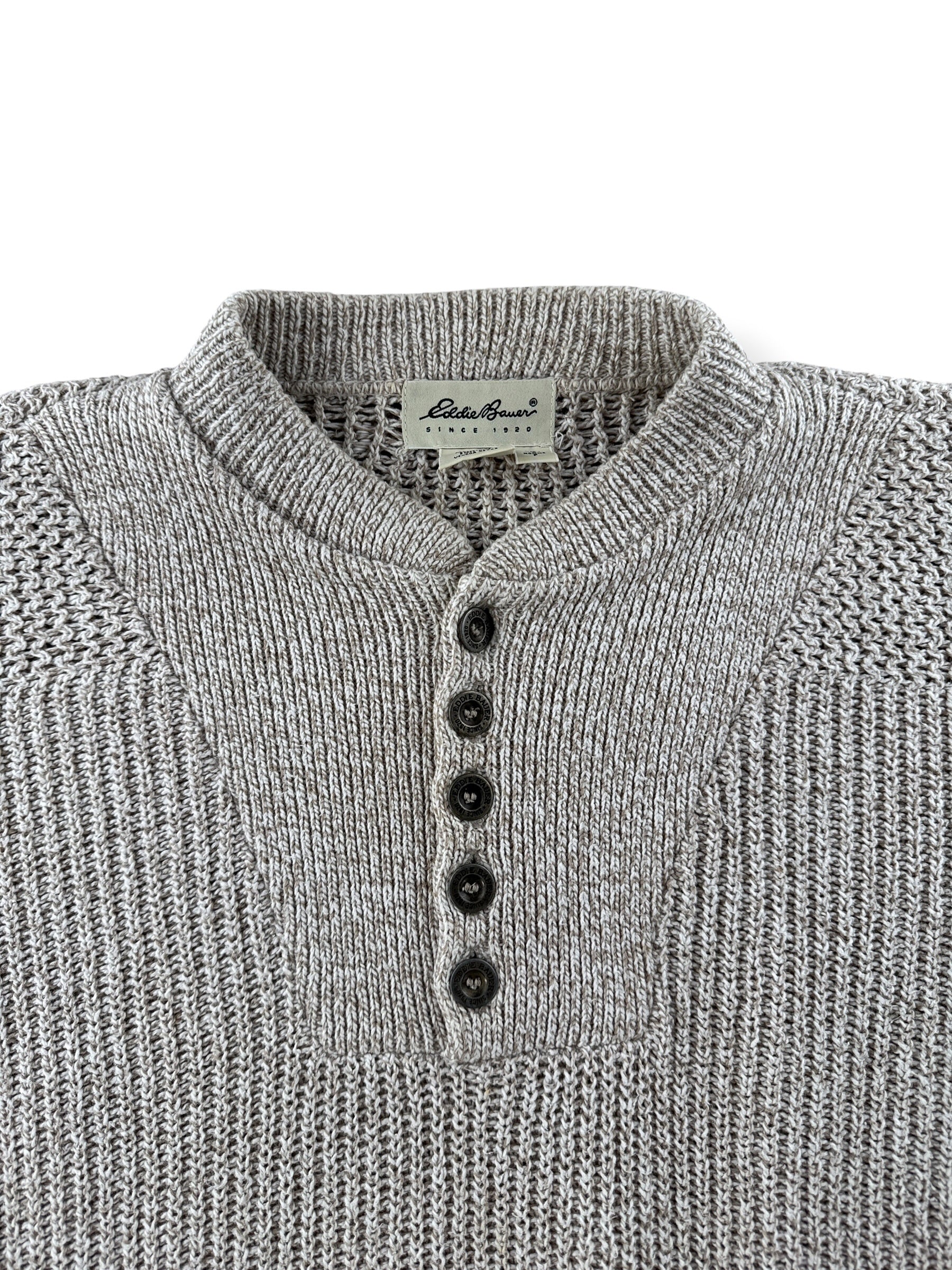 Collar on Vintage Eddie Bauer Henley Style Sweater SZ S (Fits XL)