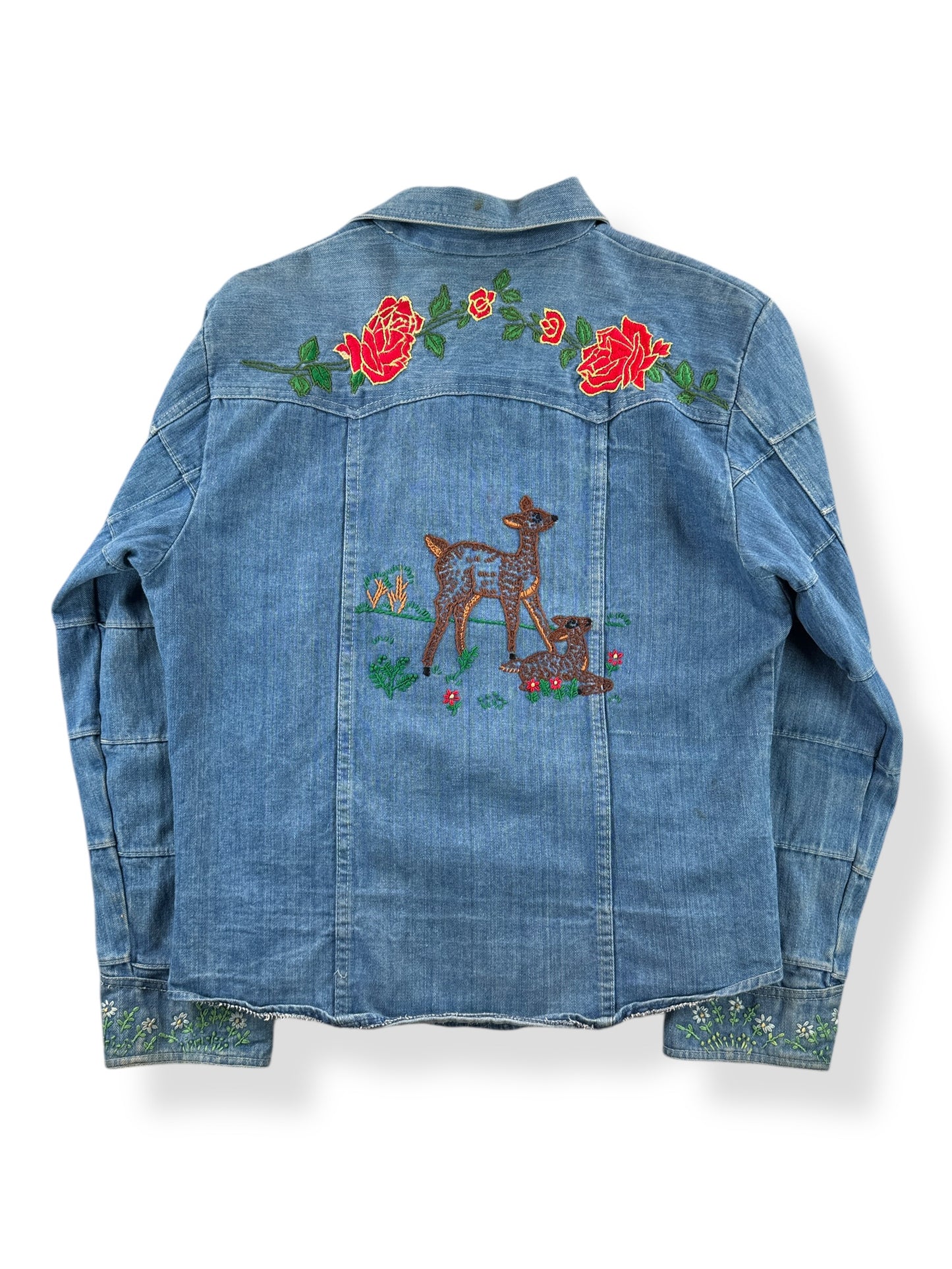Back of Vintage Male Duds Embroidered Denim Patchwork Jacket SZ L (Fits M)