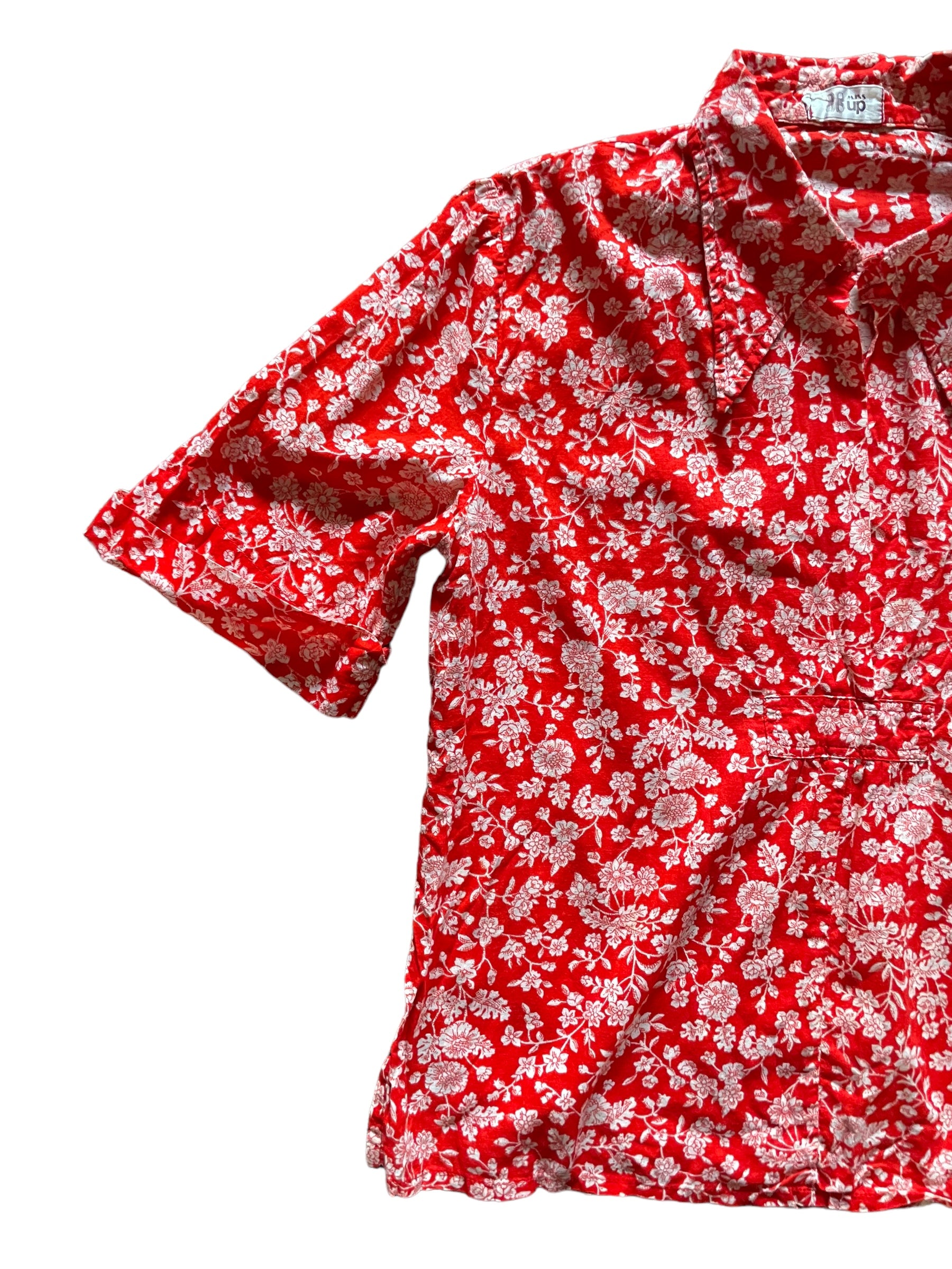 Front right side view of Vintage 1970s Red Floral Top SZ M-L | Vintage Ladies Clothing | Barn Owl True Vintage