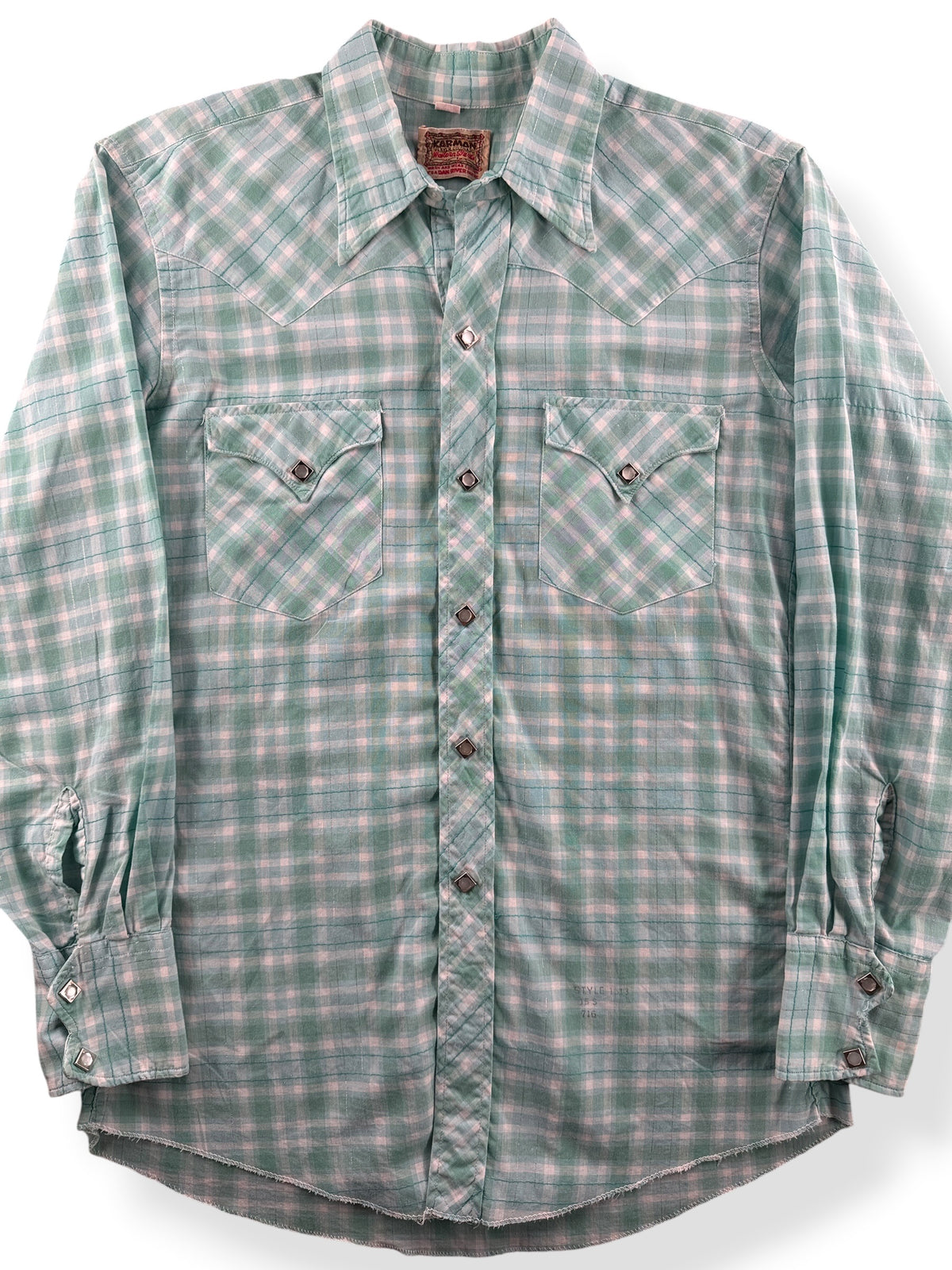 Close-up of Vintage Karman Dan River Cloth Western Shirt SZ 15