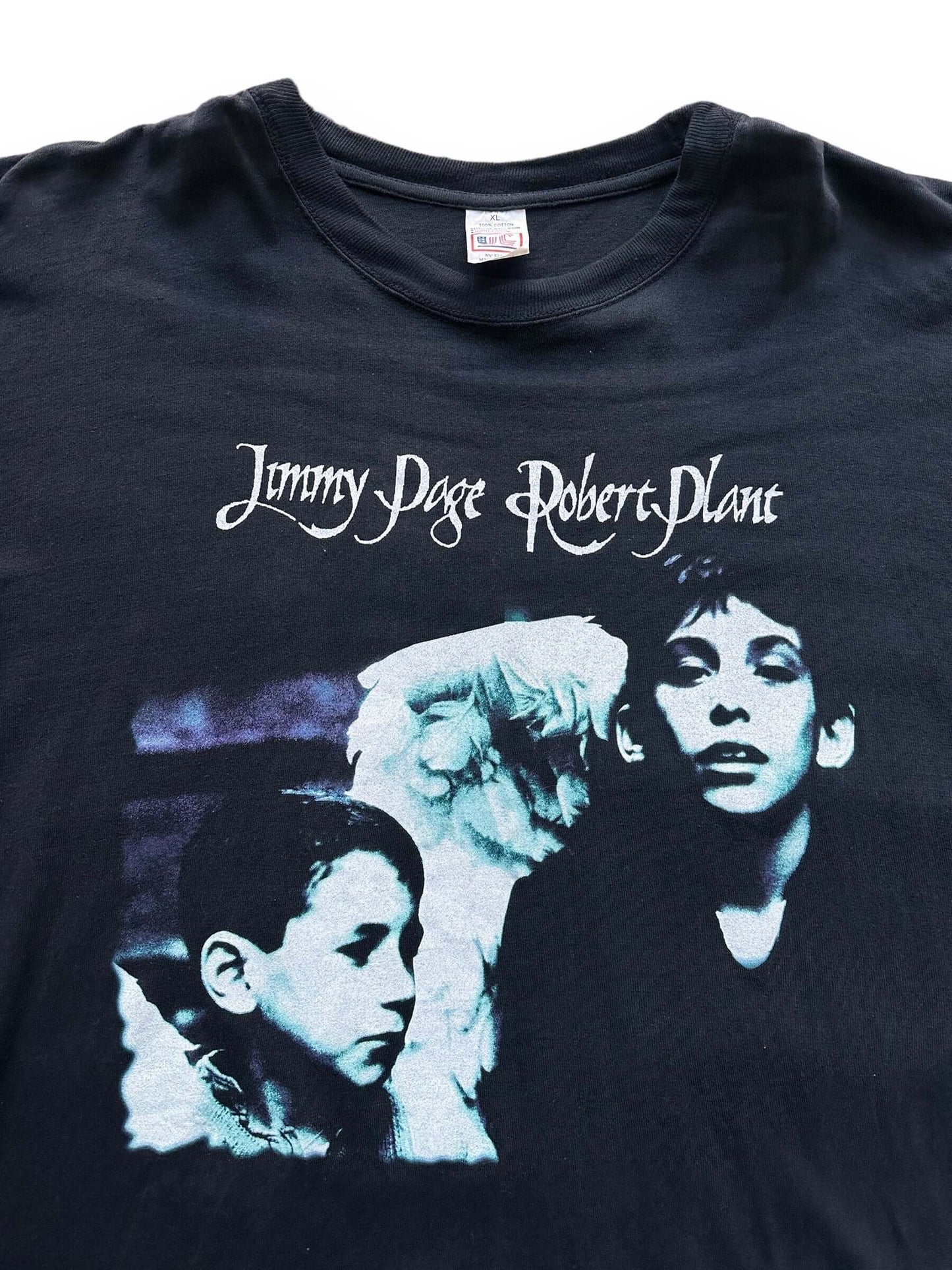 front close up of Vintage 1998 Jimmy Page & Robert Plant Band Tee SZ XL