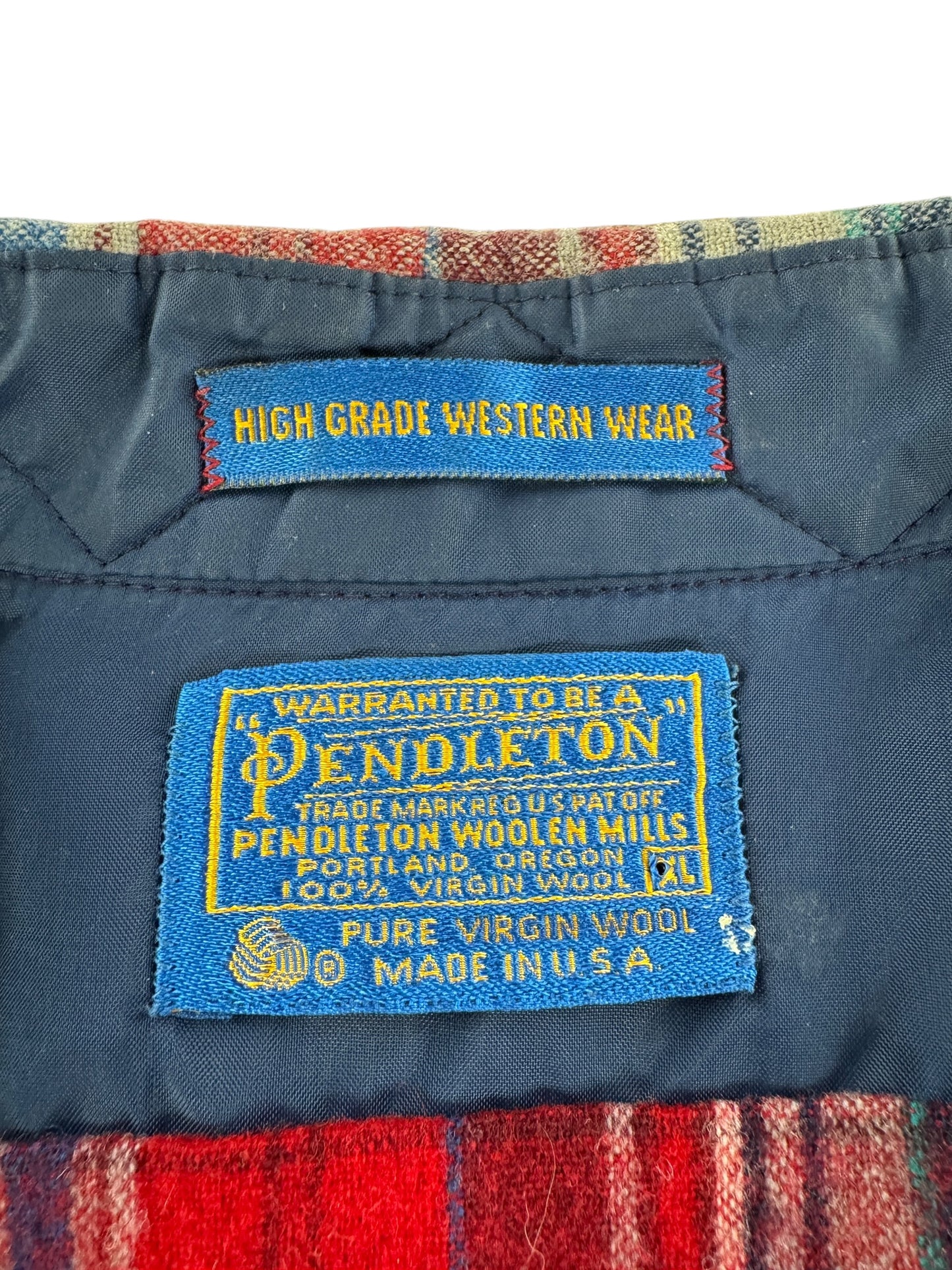 Label on Vintage Red Pendleton Western Wear Pearlsnap SZ XL