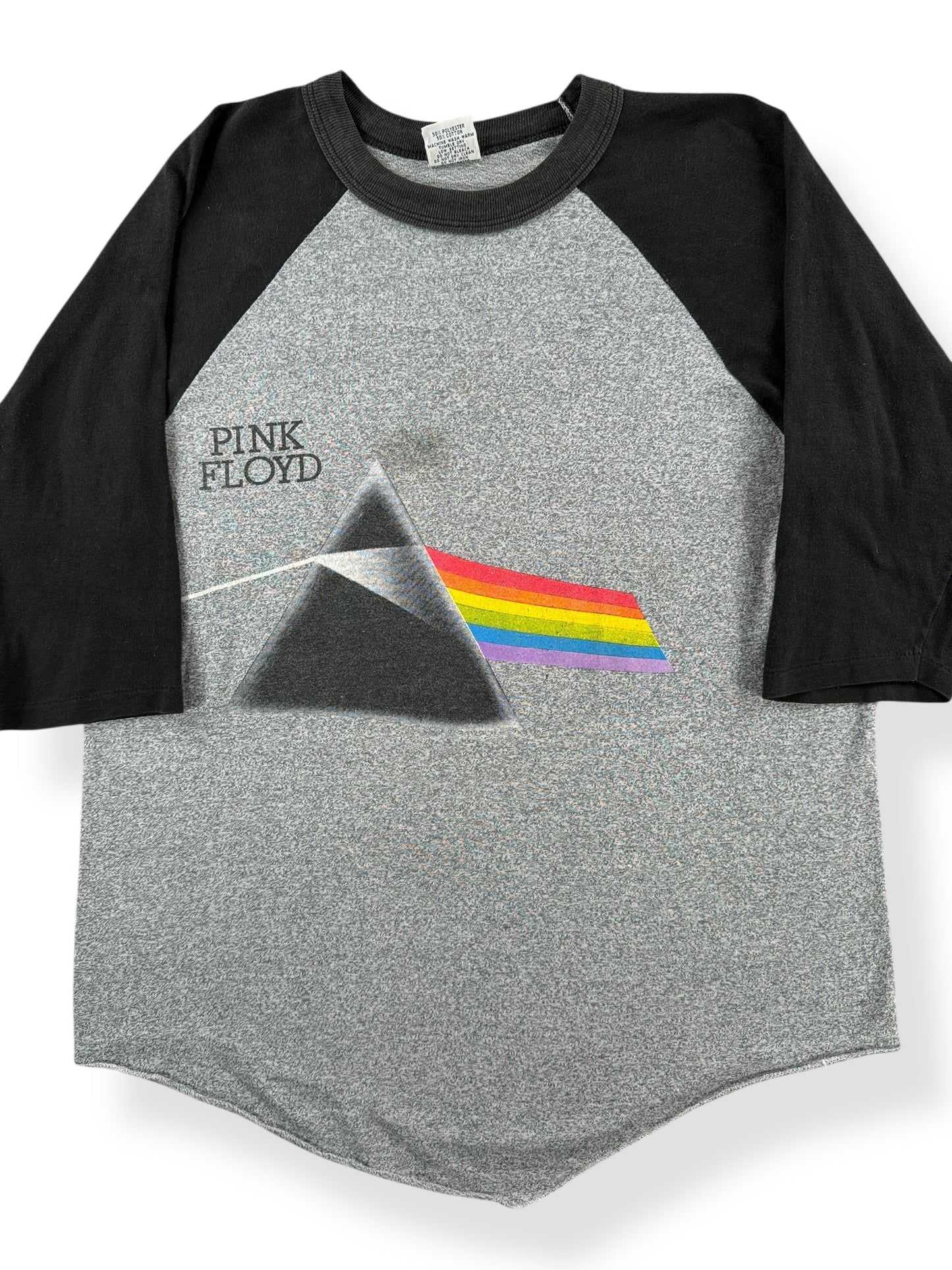 Front Close Up of Vintage Pink Floyd Dark Side of the Moon Raglan Tee SZ M
