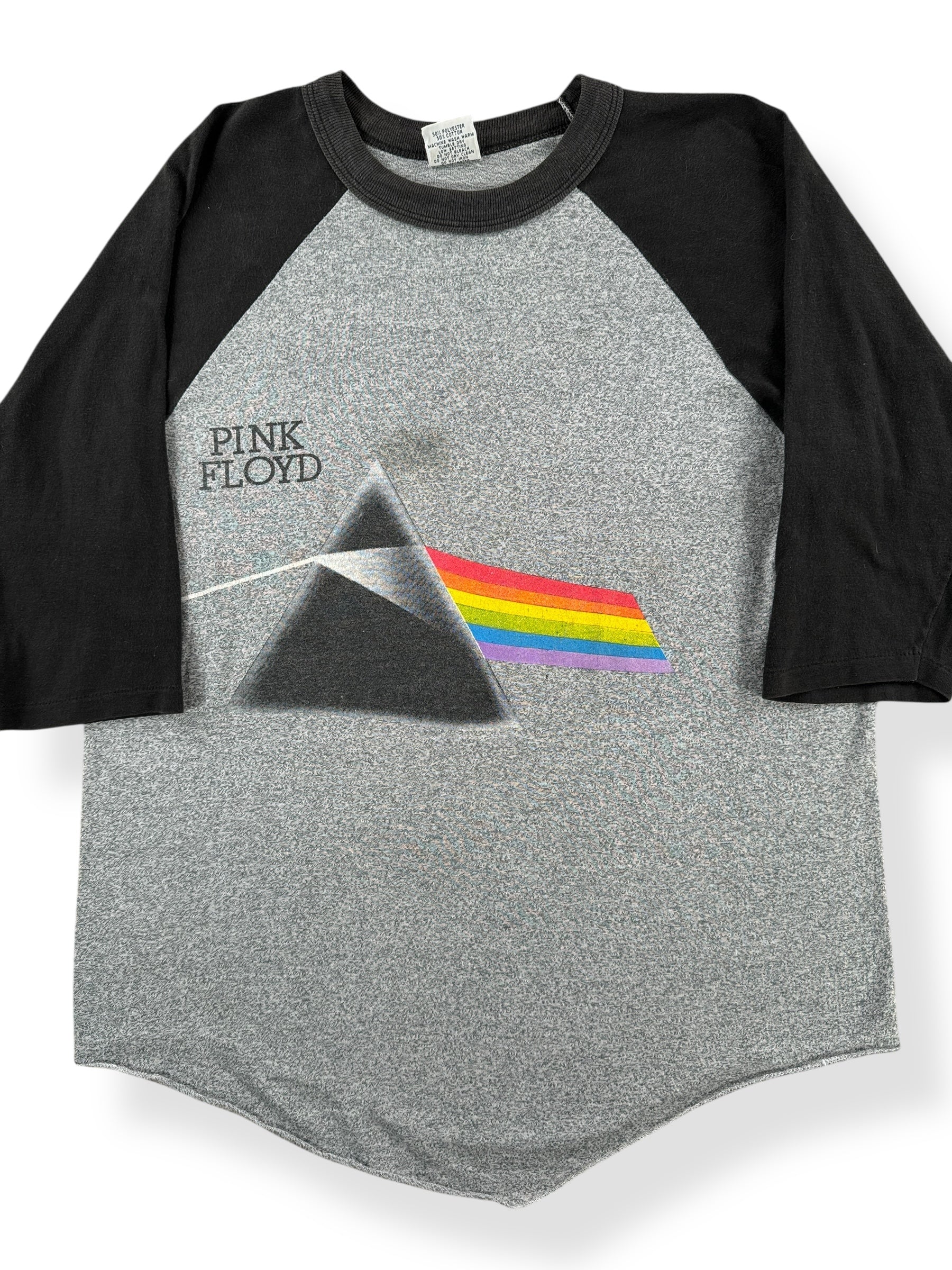 Front Close Up of Vintage Pink Floyd Dark Side of the Moon Raglan Tee SZ M