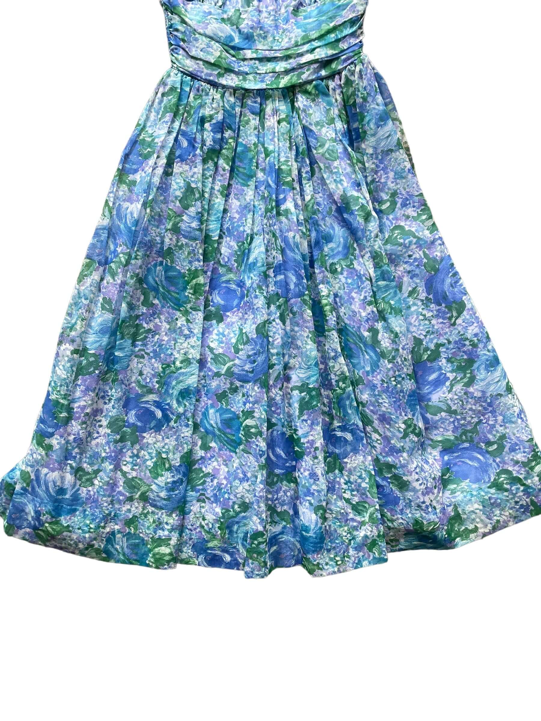 Front skirt view of Vintage 1950s Formal Blue Floral Dress SZ XS | Seattle True Vintage Dresses | Barn Owl Vintage Ladies Clothing
