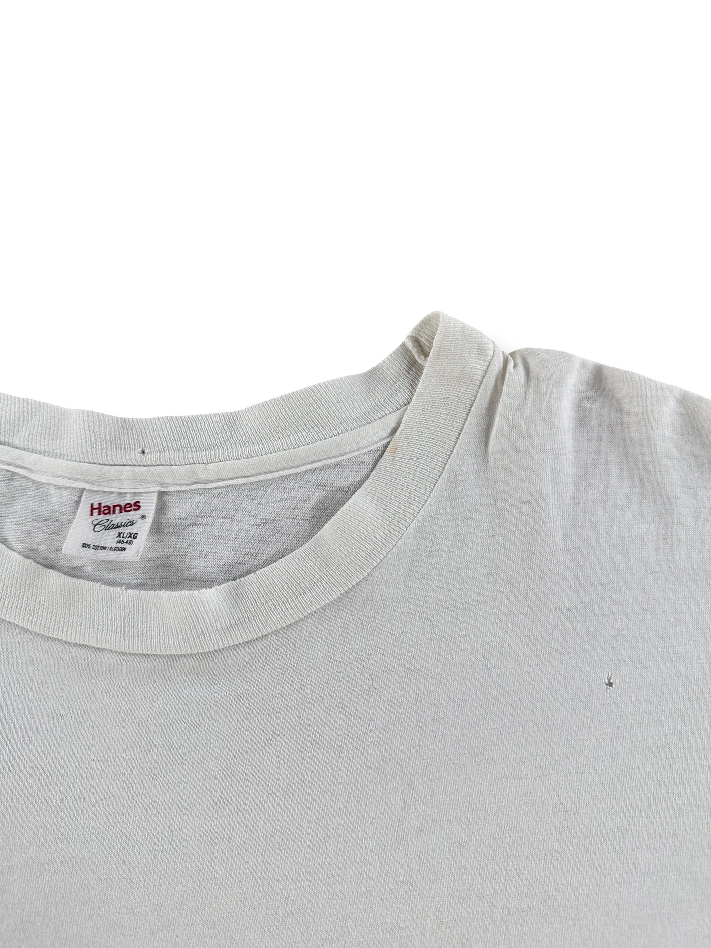 Wear on Vintage Hanes 100% Cotton White Blank Tee SZ XL