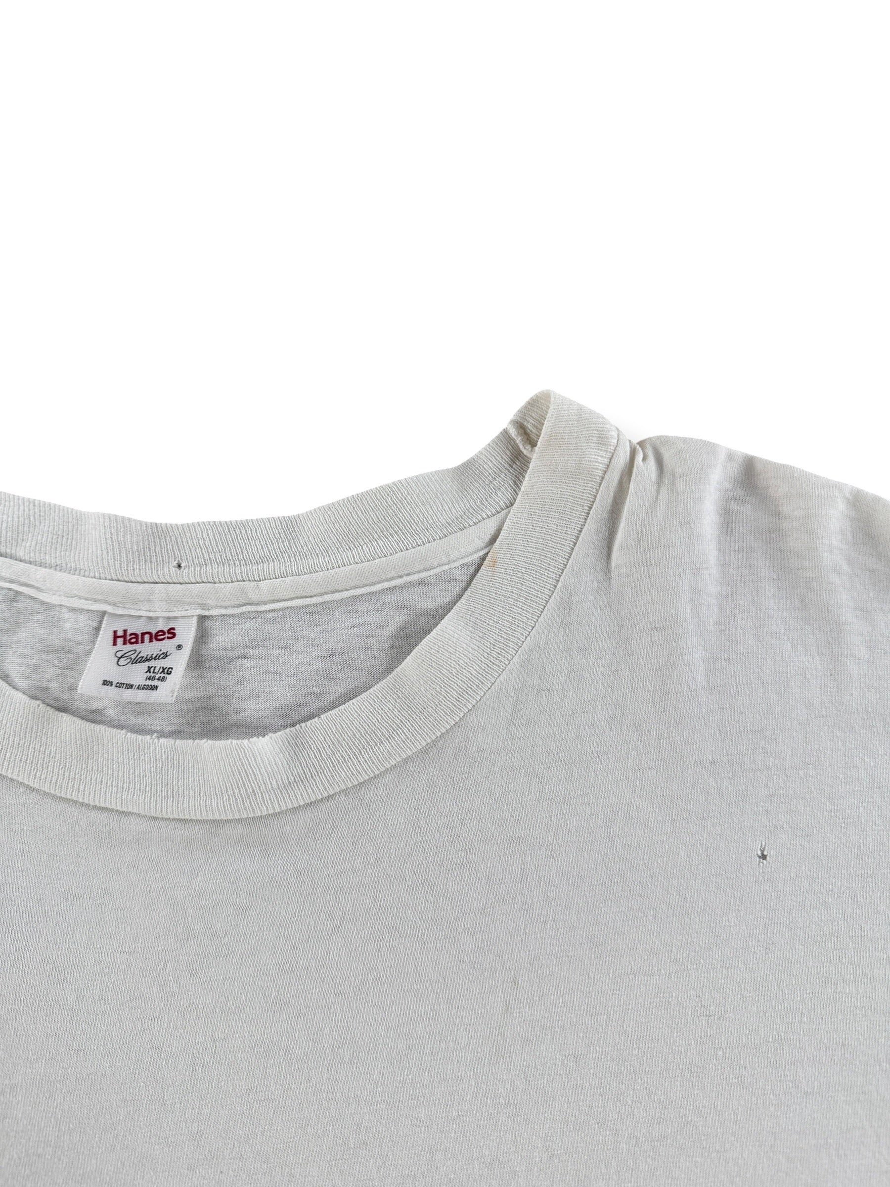 Wear on Vintage Hanes 100% Cotton White Blank Tee SZ XL