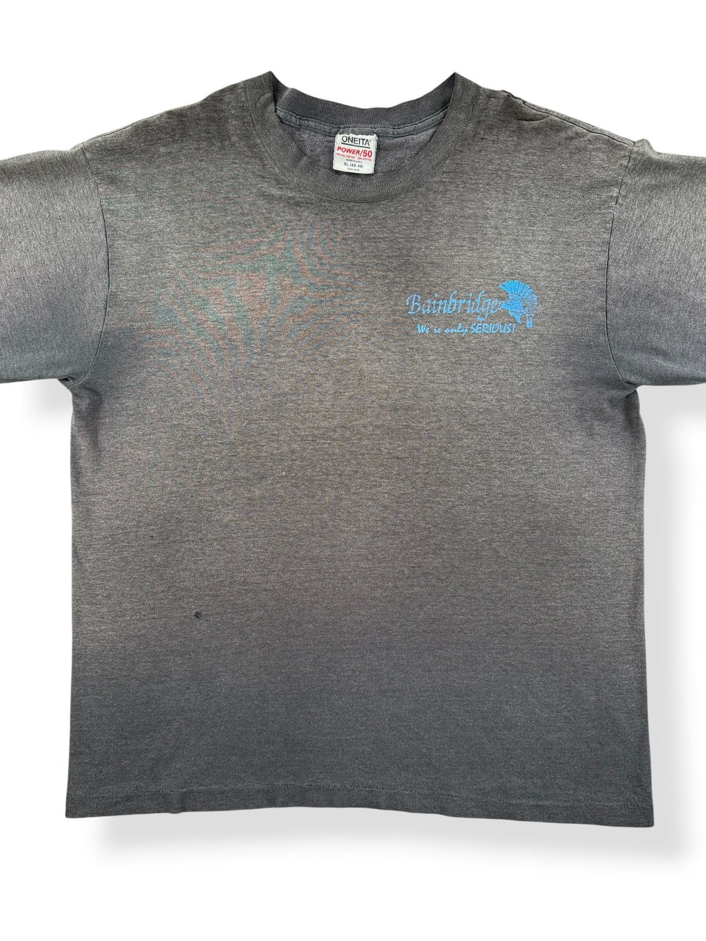 Front Close Up of Vintage Oneita 50/50 Bainbridge Thrasher Tee SZ XL (Fits L)