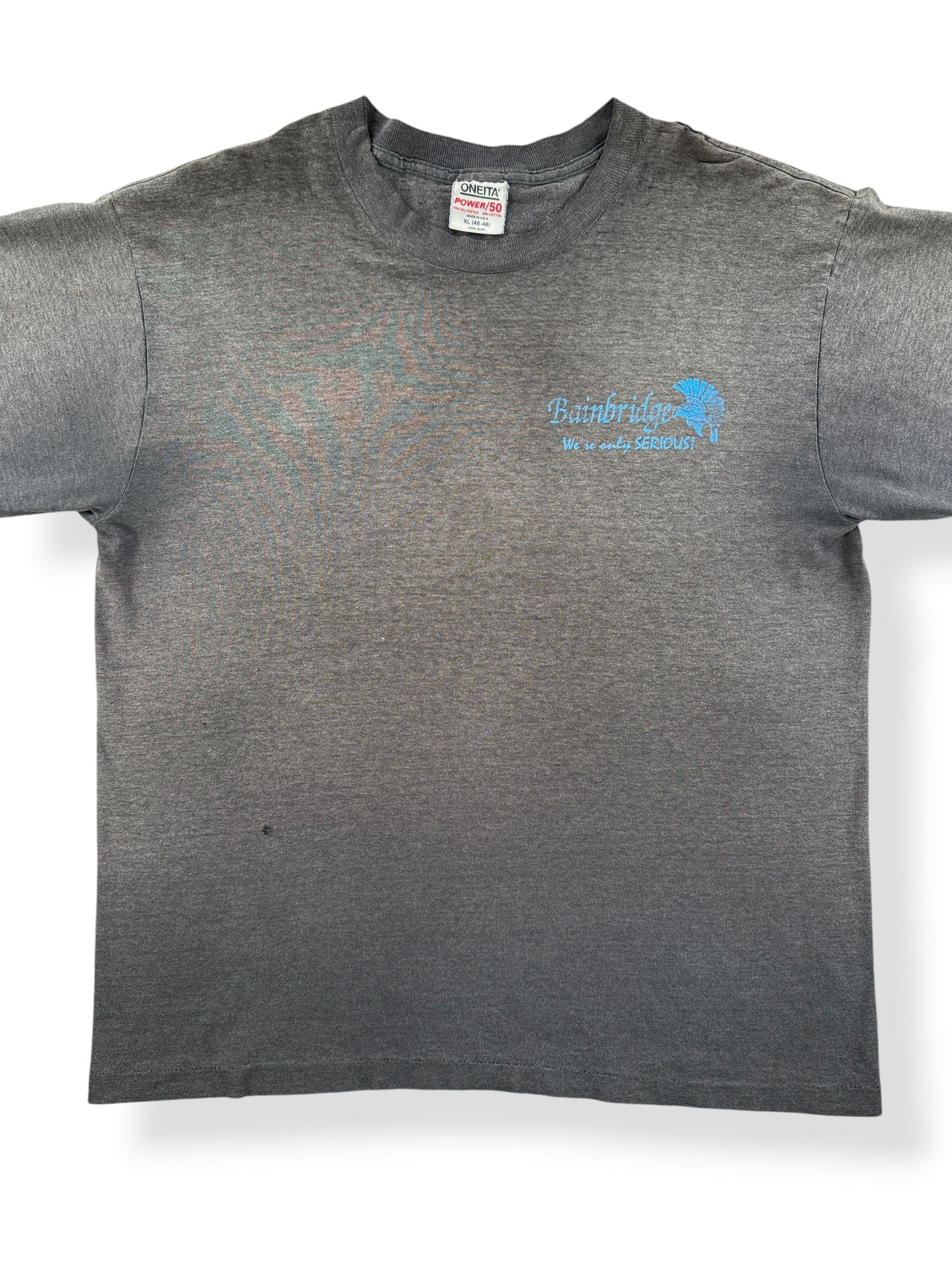 Front Close Up of Vintage Oneita 50/50 Bainbridge Thrasher Tee SZ XL (Fits L)