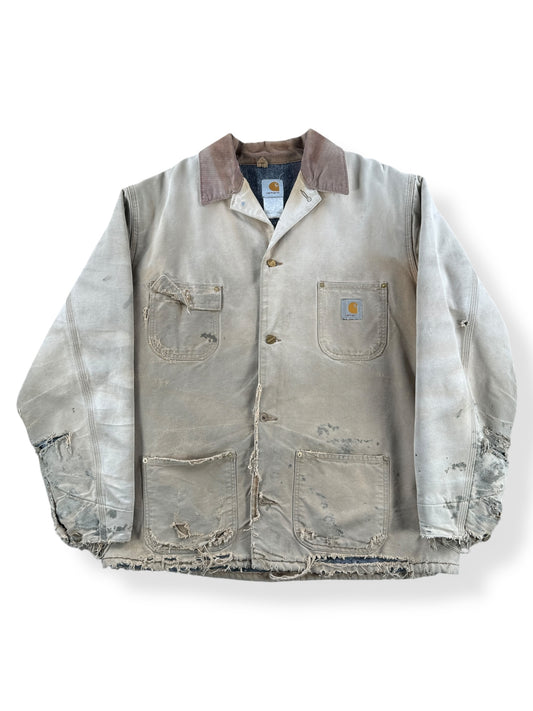 Front of Vintage Thrashed Blanket Lined Carhartt Chore Coat SZ XXL