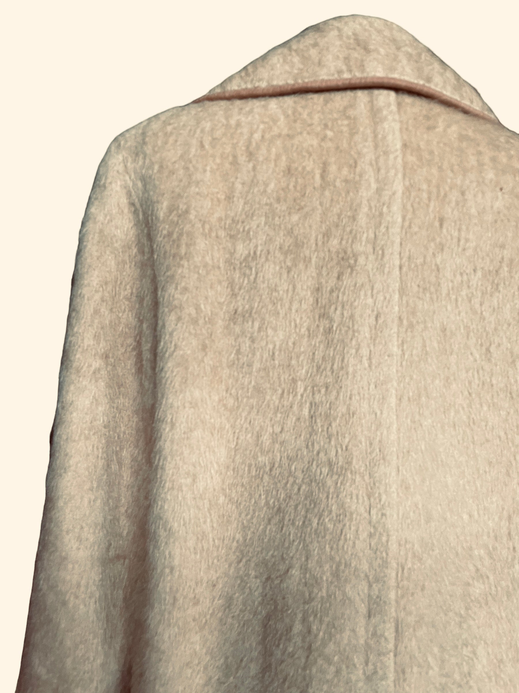 Back left shoulder view of Vintage 1940s J.H.S Camel Wool Mohair Coat | Seattle True Vintage | Barn Owl Vintage Coats