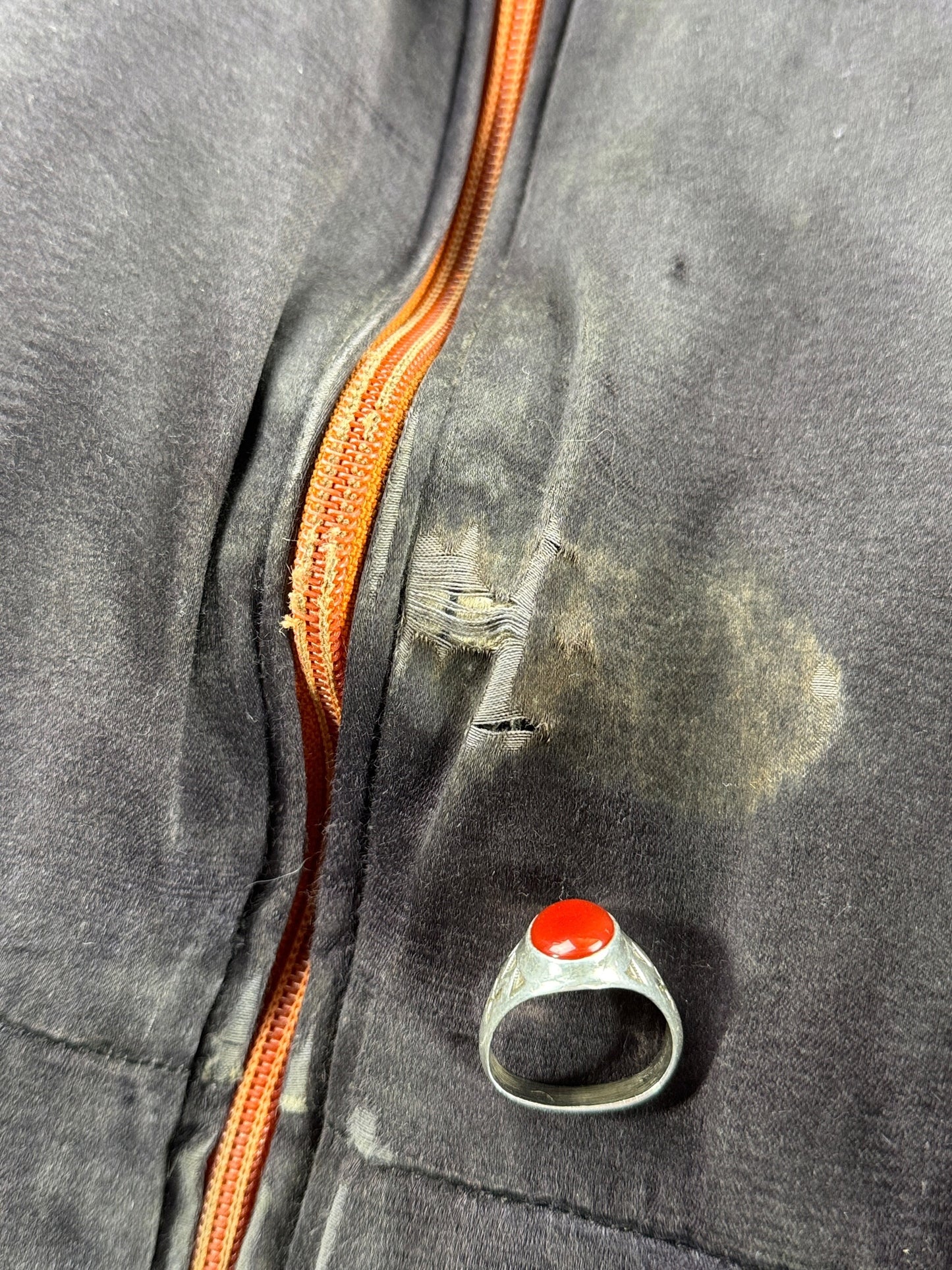 Damage near zipper on Vintage Harley Davidson Satin Bomber Jacket SZ M - AS IS