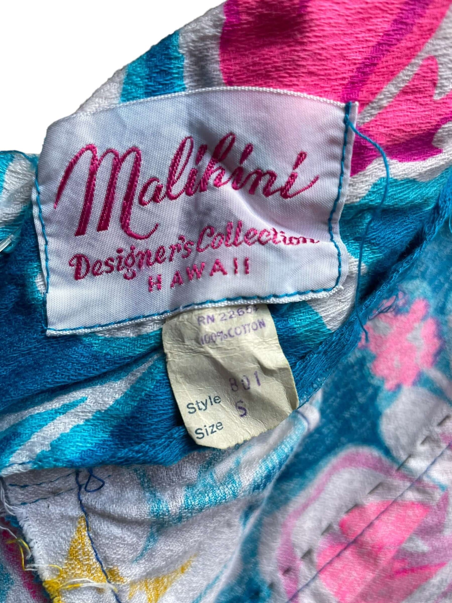 Tag 1960s Maihini Barkcloth Aloha Dress XS-S