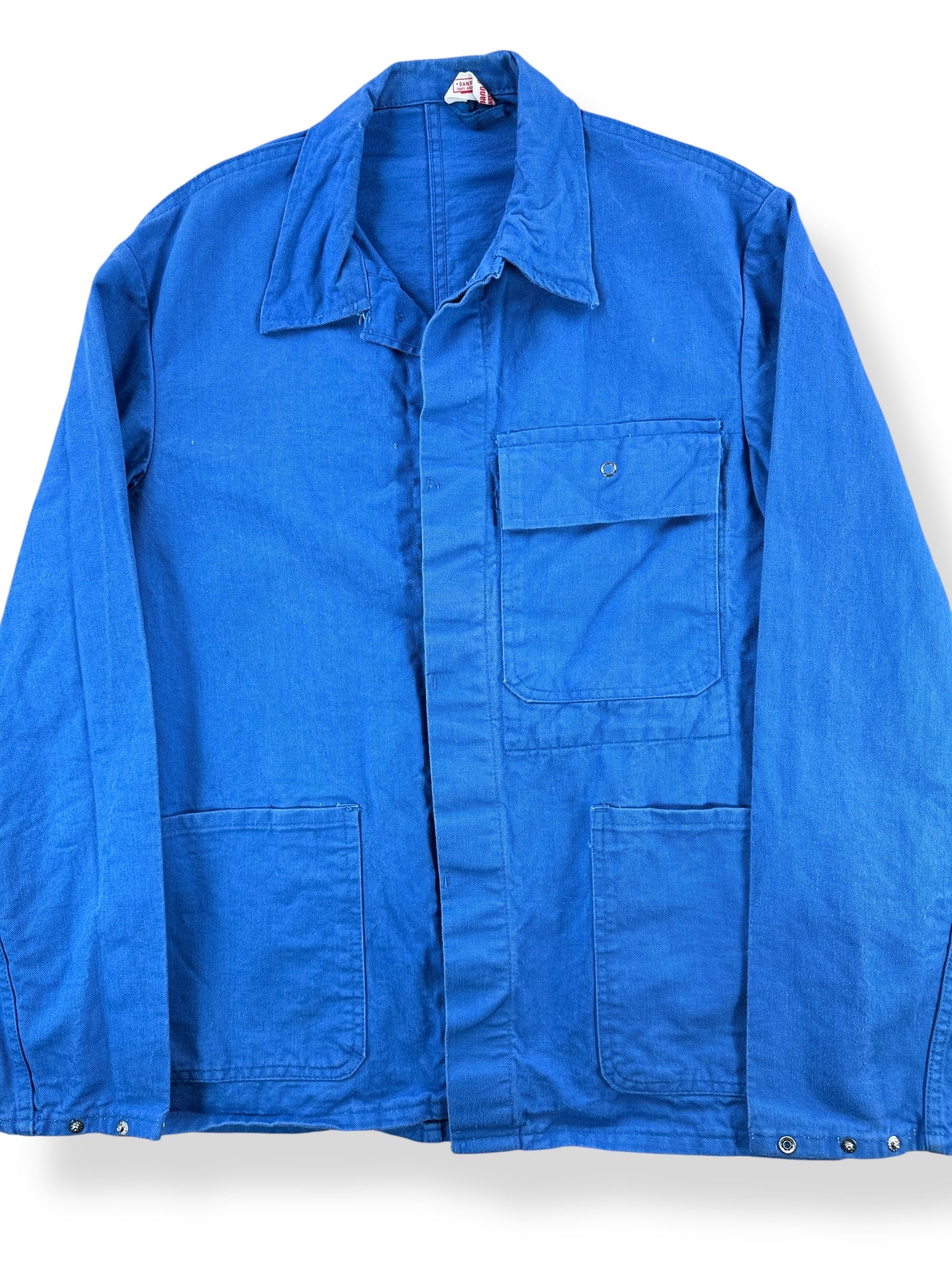 Front Close Up of Vintage Royal Blue Euro Work Jacket SZ M