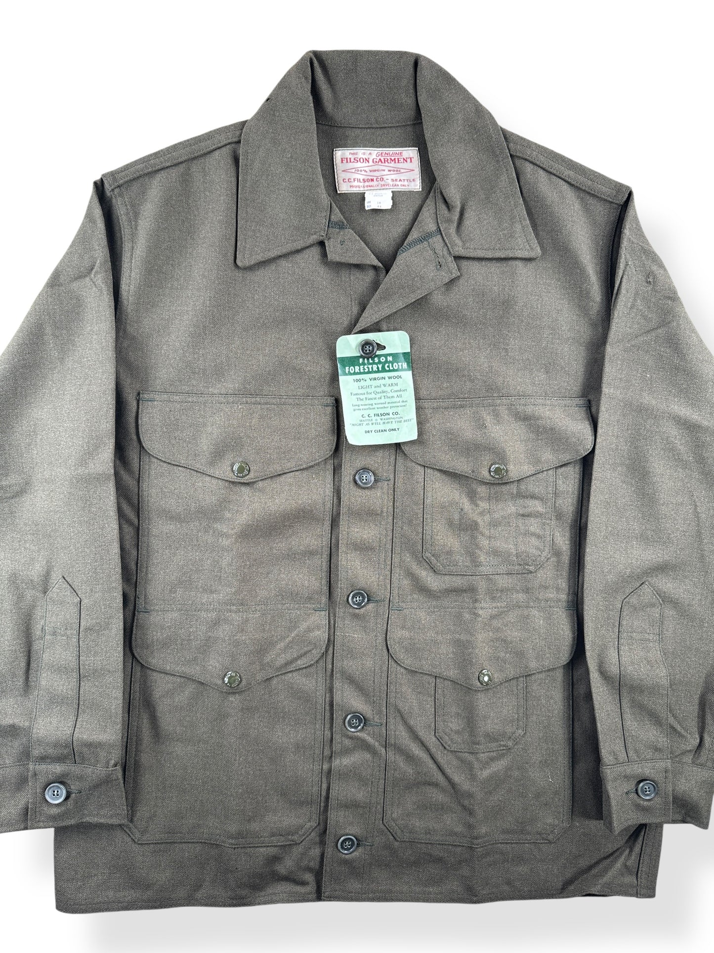 Front Close Up of Vintage NOS Filson Forestry Cloth Wool Jacket SZ 44