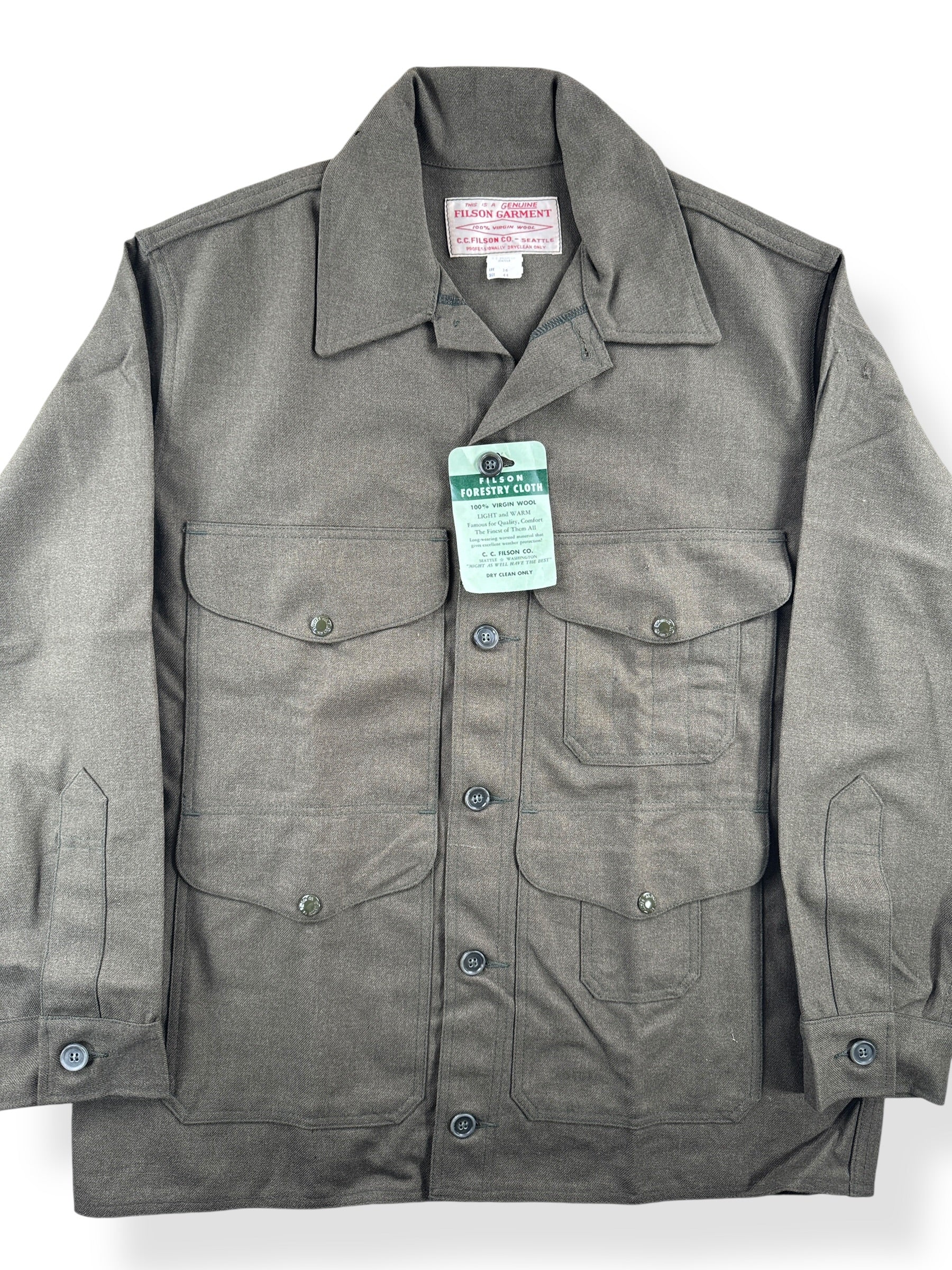 Front Close Up of Vintage NOS Filson Forestry Cloth Wool Jacket SZ 44