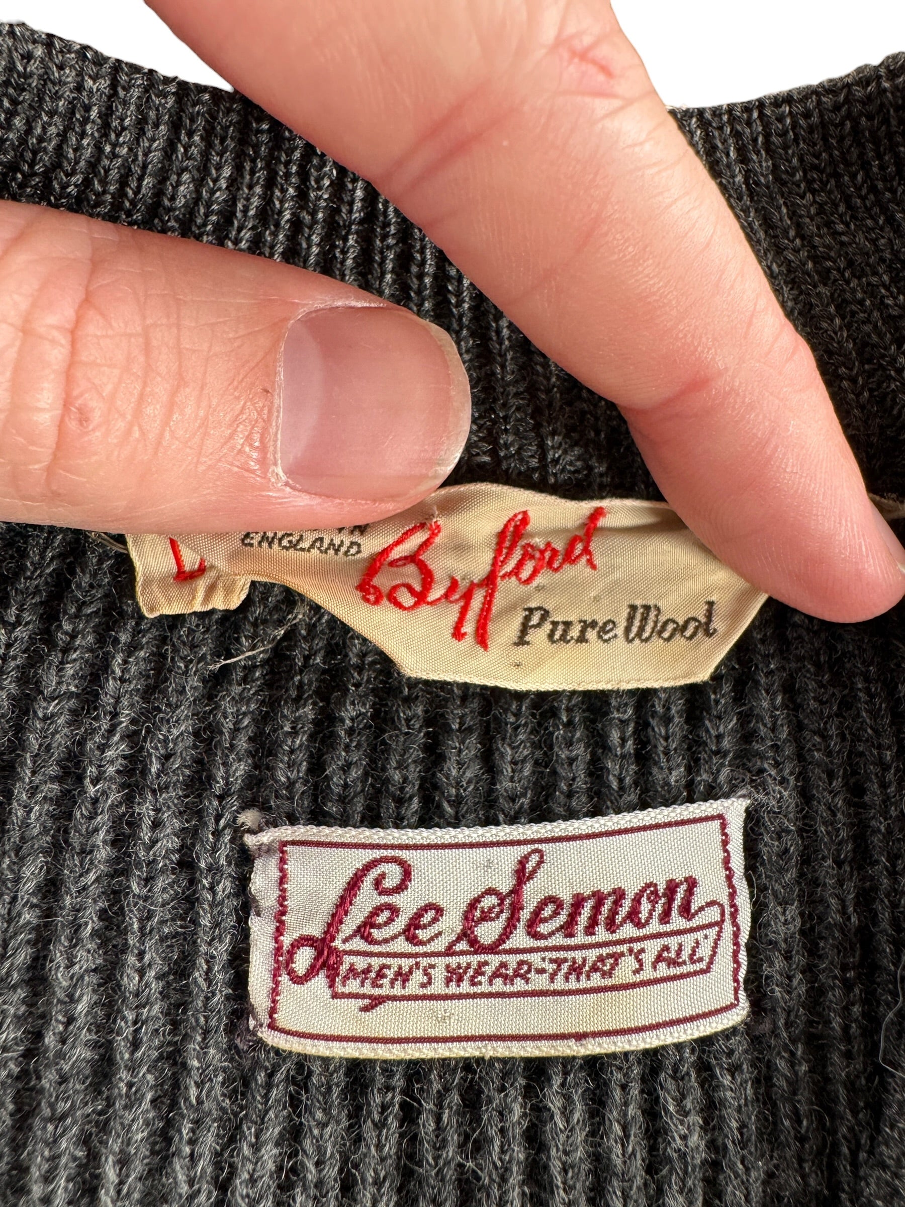 Label on Vintage Buford English Wool Sweater SZ L