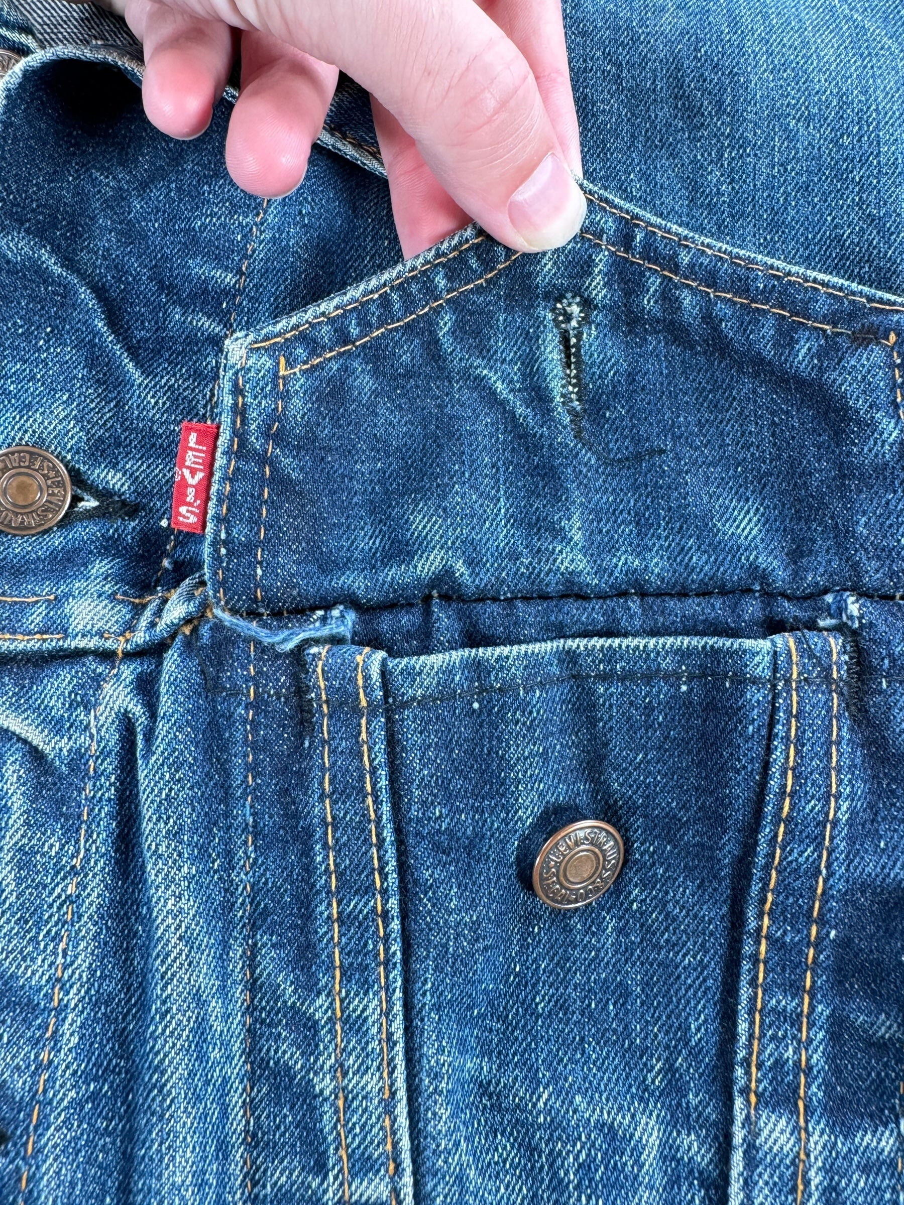 Under Pocket of Vintage Big E Levis 70505 Jacket SZ 42 AS IS