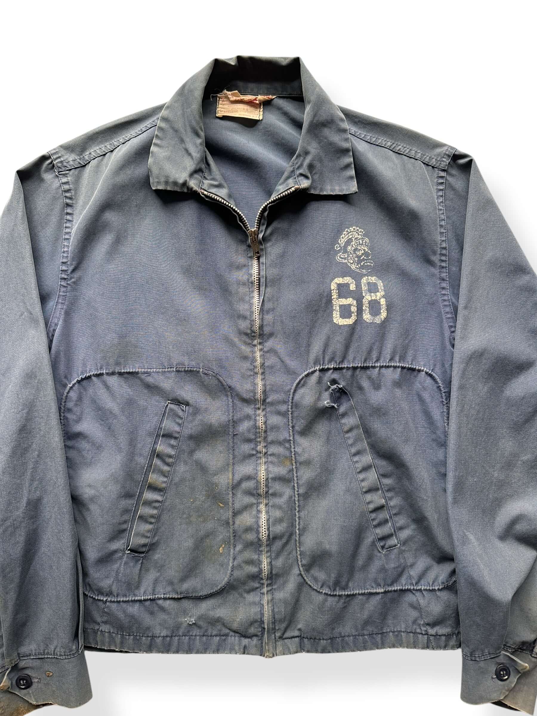 Front Close Up of Vintage Dan River 68 Trojans Jacket SZ S AS IS