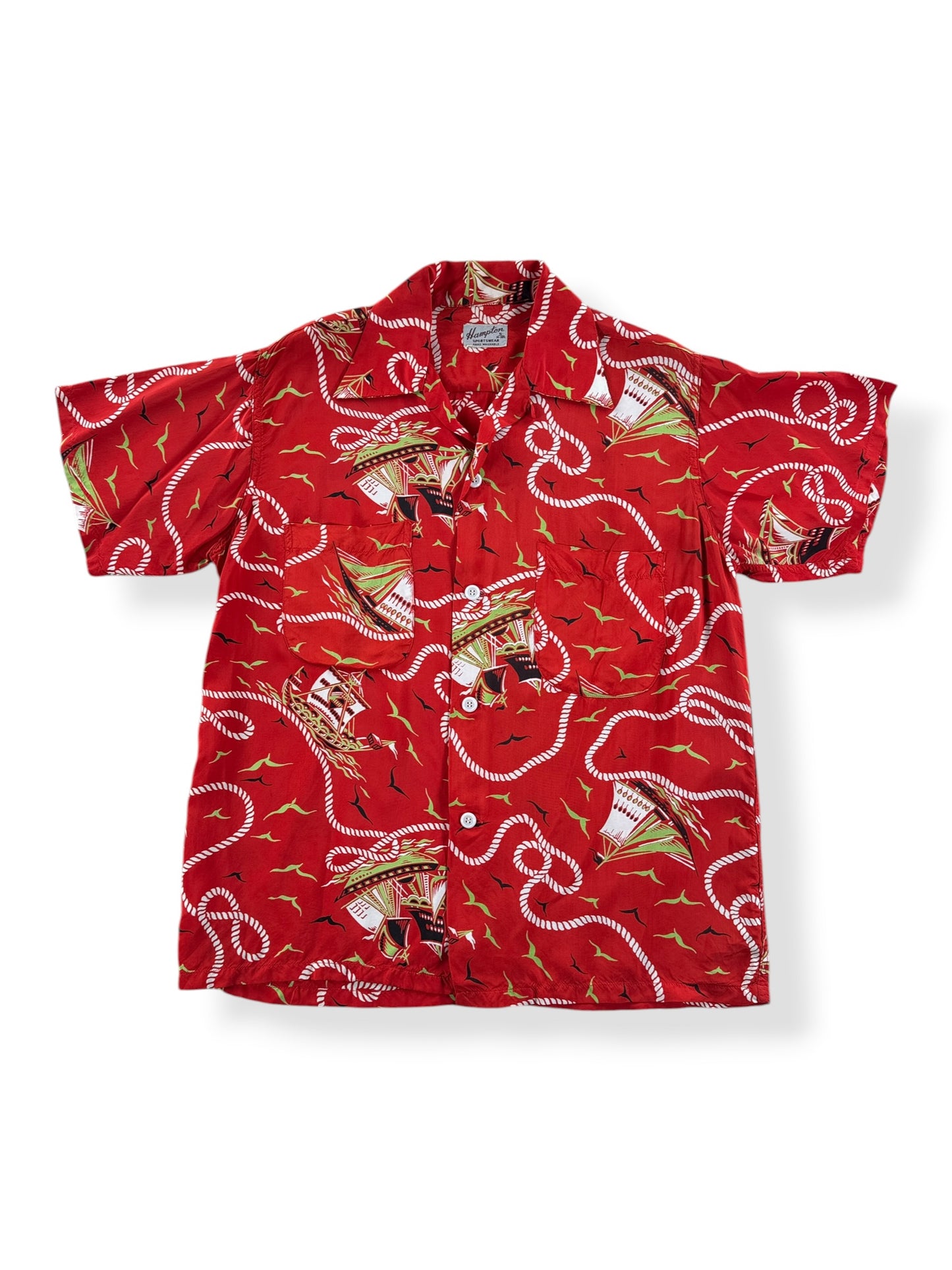 Front of Vintage Hampton Sportswear Red Aloha Shirt SZ S