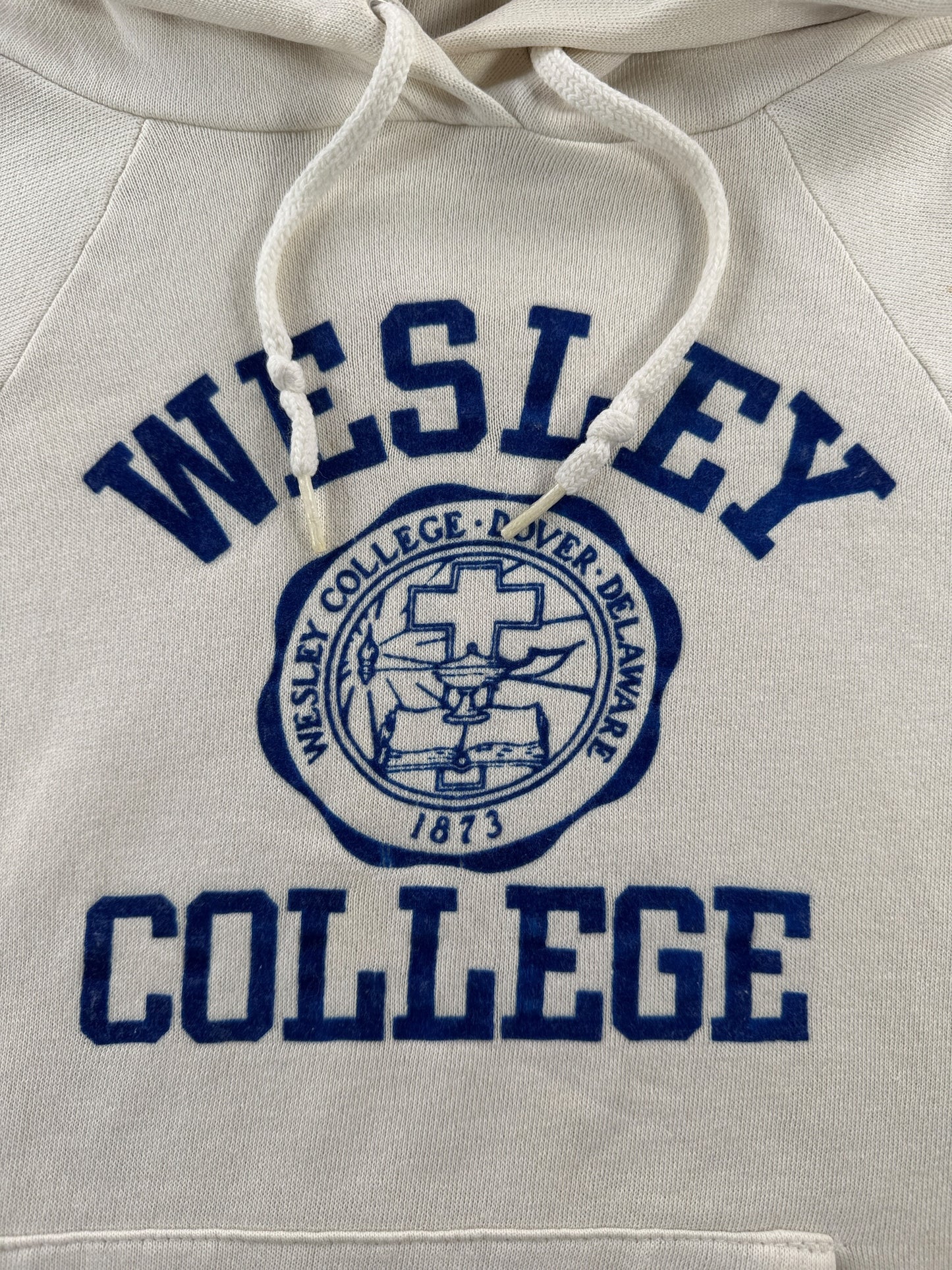 Graphic of Vintage Wesley College Flocked Hoodie SZ S (Fits XS)