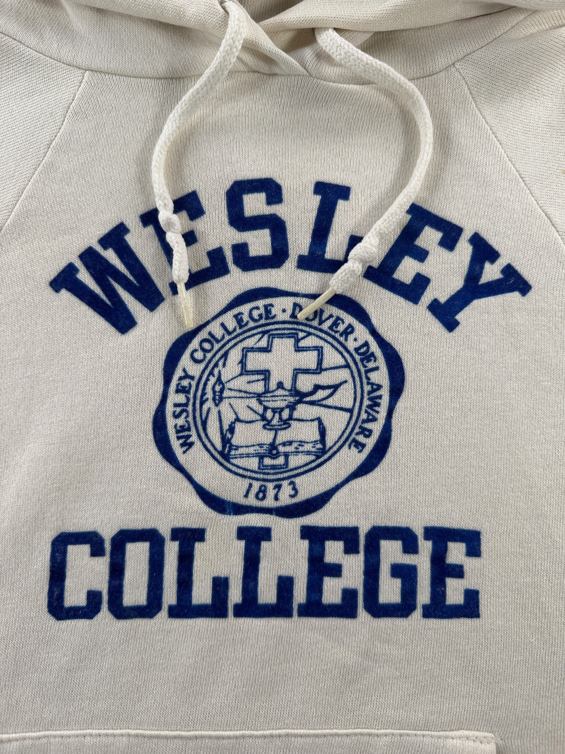 Graphic of Vintage Wesley College Flocked Hoodie SZ S (Fits XS)