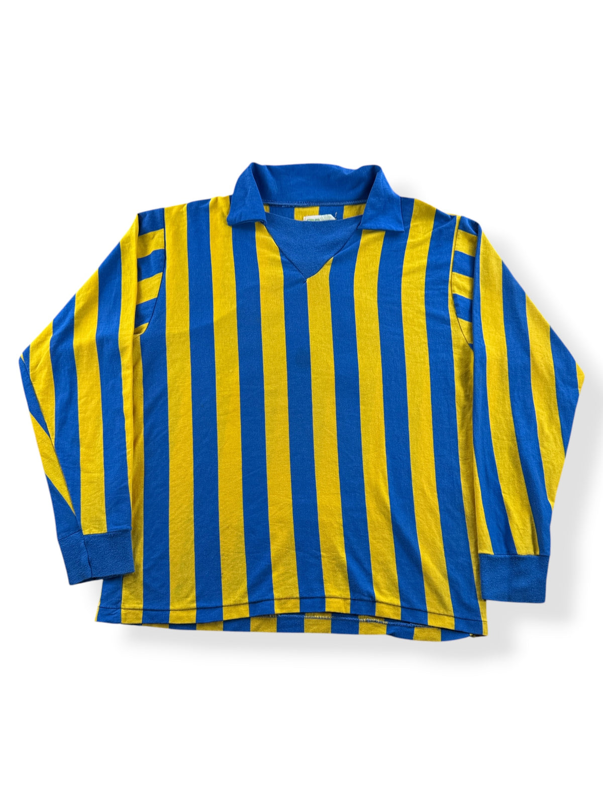 Front of Vintage 70s Pele Label Striped Soccer Jersey SZ L (Fits M)