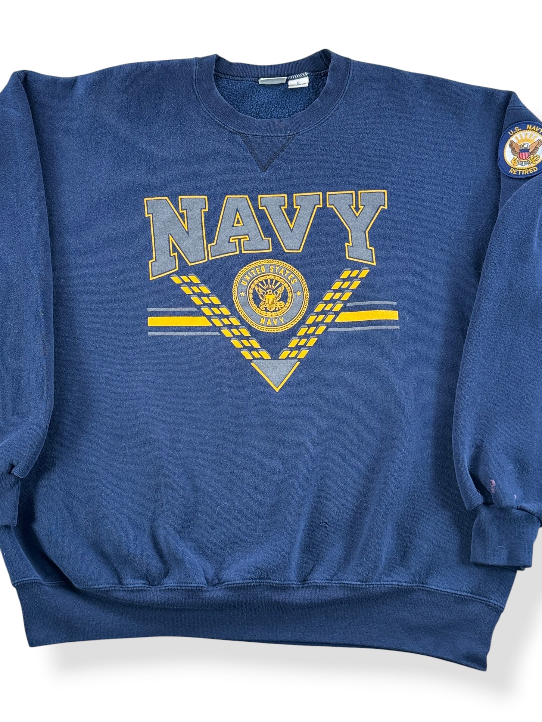 Front Close Up of Vintage US Navy Crewneck SZ XL