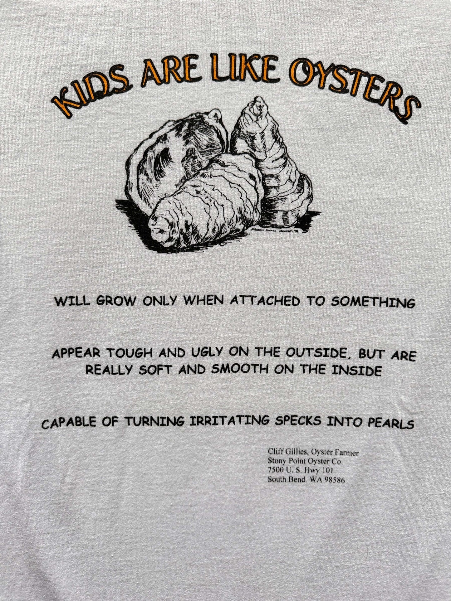 front graphic of Vintage Kids Are Like Oysters Tee SZ L