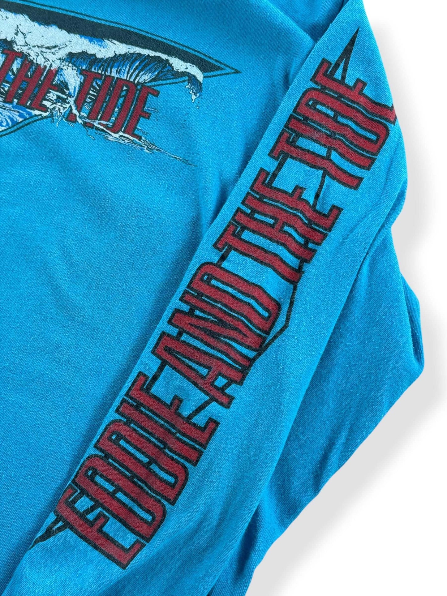 Sleeve graphic on Vintage 80s Eddie and The Tide Band LS Tee SZ S