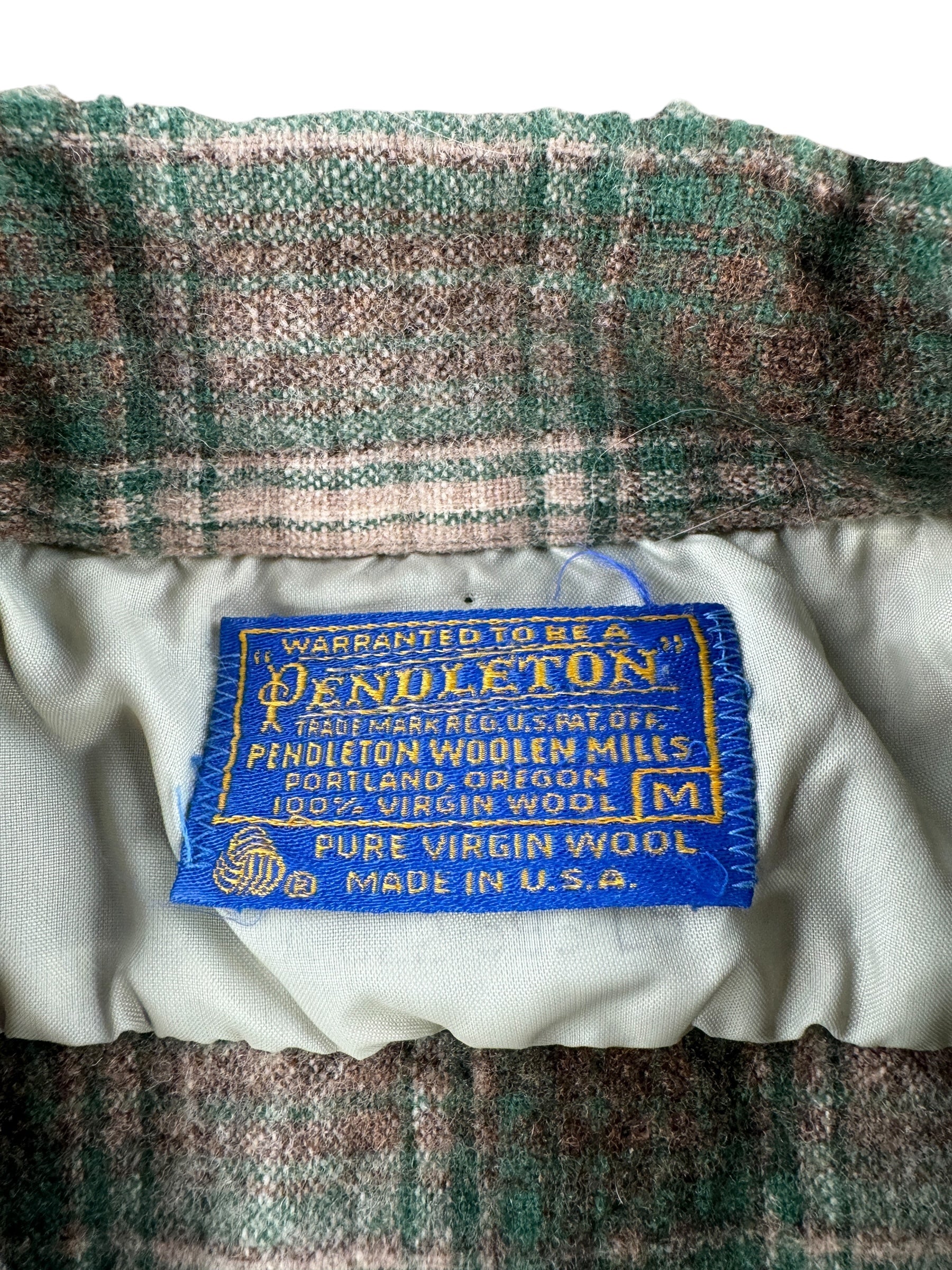 Tag on Vintage Pendleton Green and Tan Board Shirt SZ M