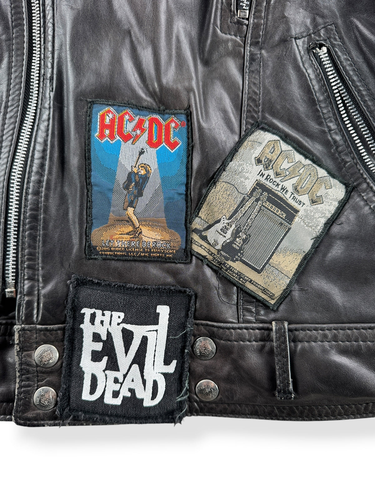Patches on Vintage 90s Leather Battle Jacket SZ M