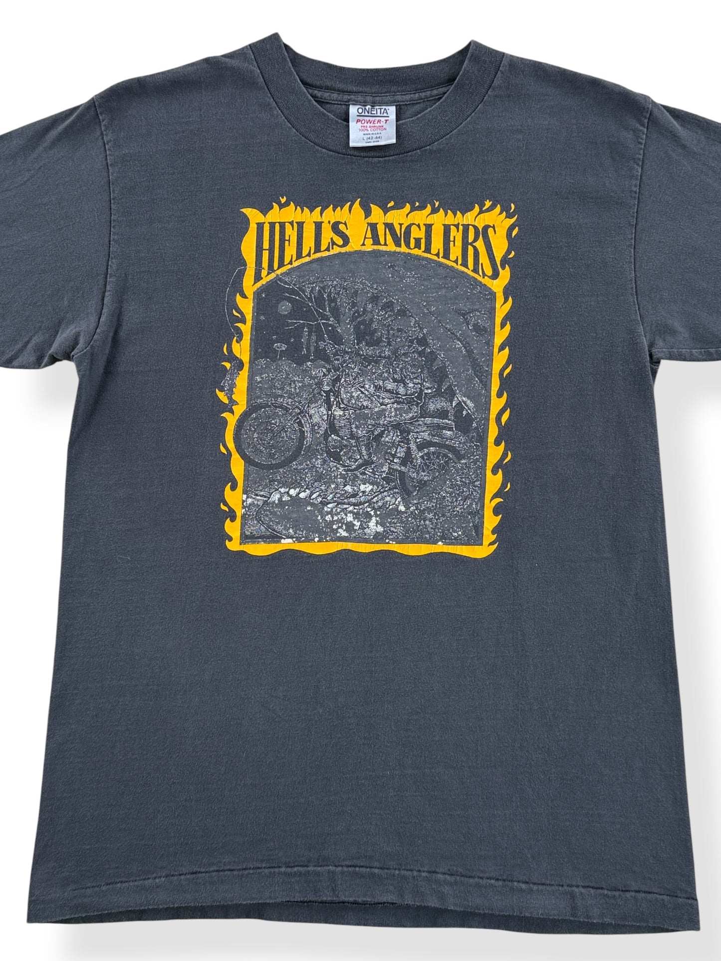 Front Close Up of Vintage Hell's Anglers Ray Troll Tee SZ L (Fits M)