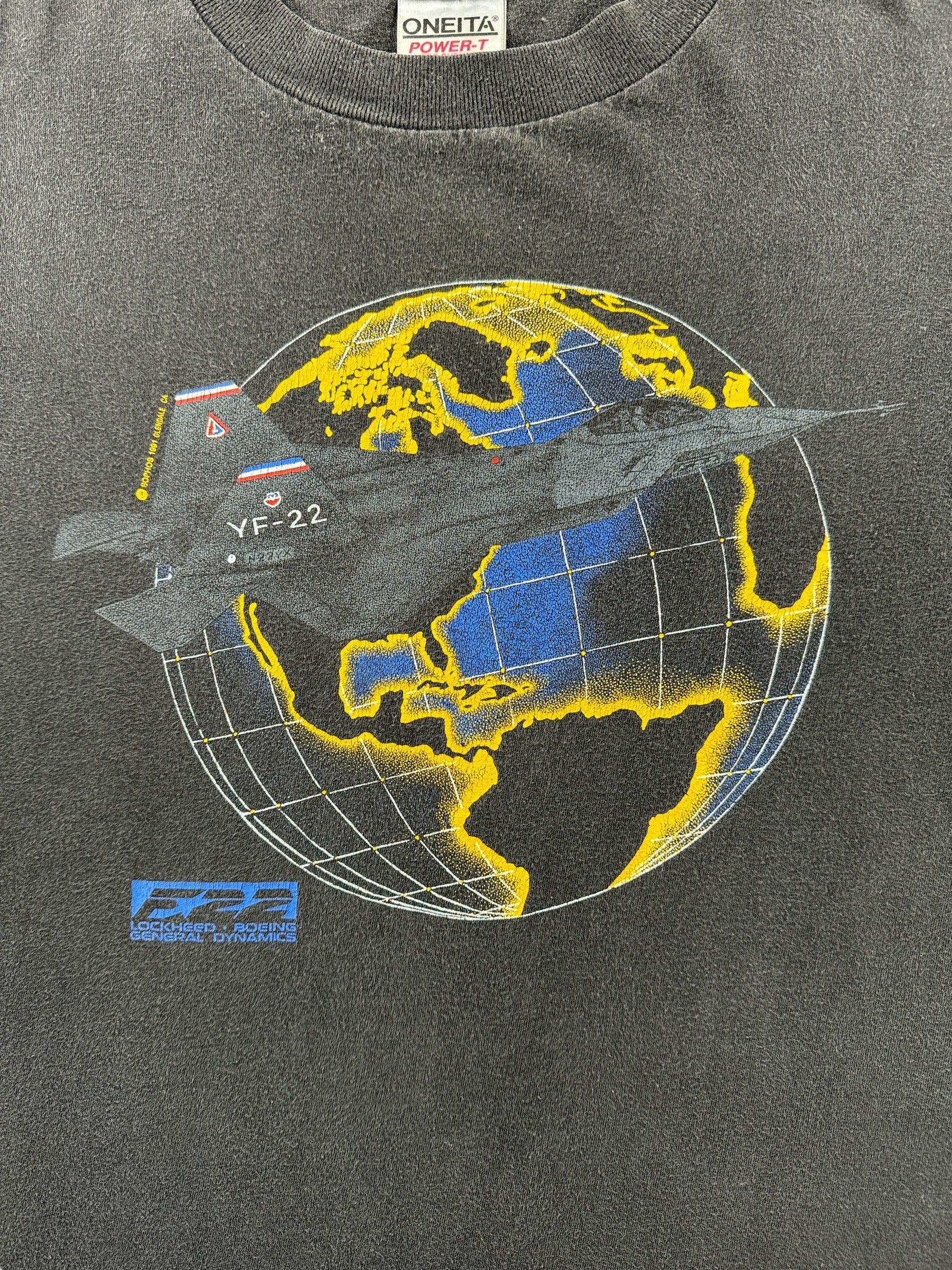 Graphic of Vintage Fighter Jet Tee SZ XL