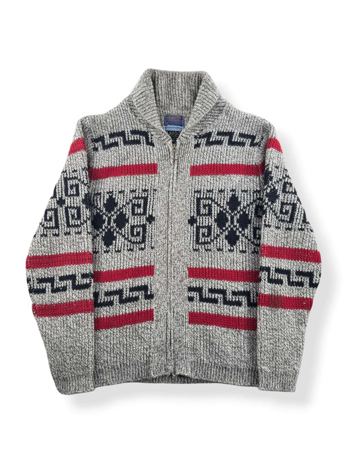 Front of Vintage 70s Pendleton Aztec Shawl Collar Sweater SZ L - AS IS