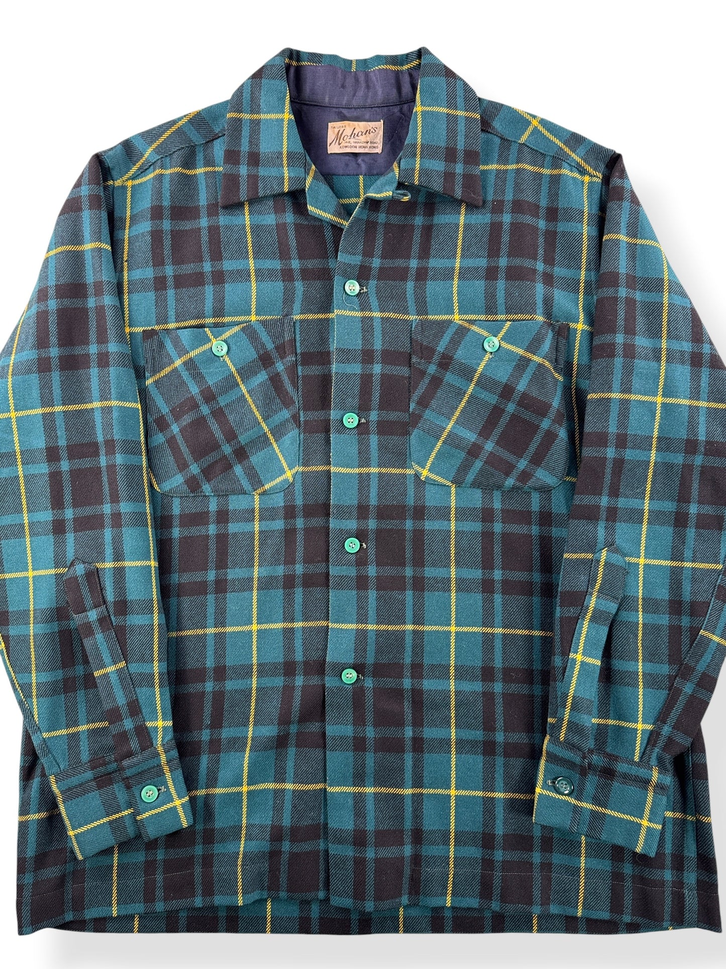 Close-up of Vintage 1960s Mohan's Wool Blend Loop Collar Shirt SZ L