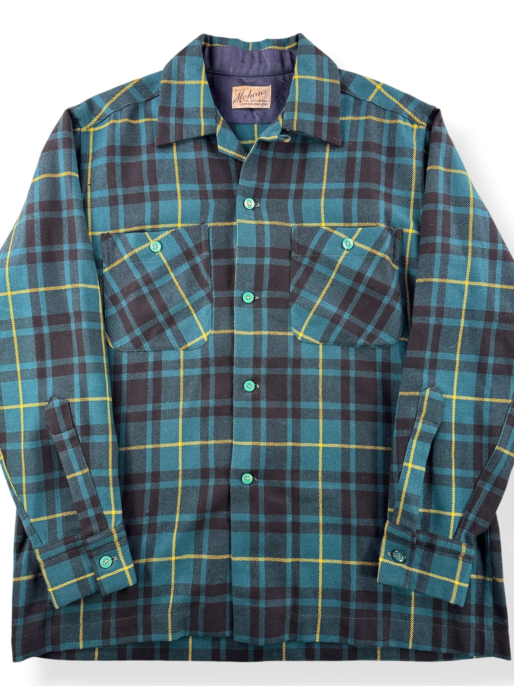 Close-up of Vintage 1960s Mohan's Wool Blend Loop Collar Shirt SZ L