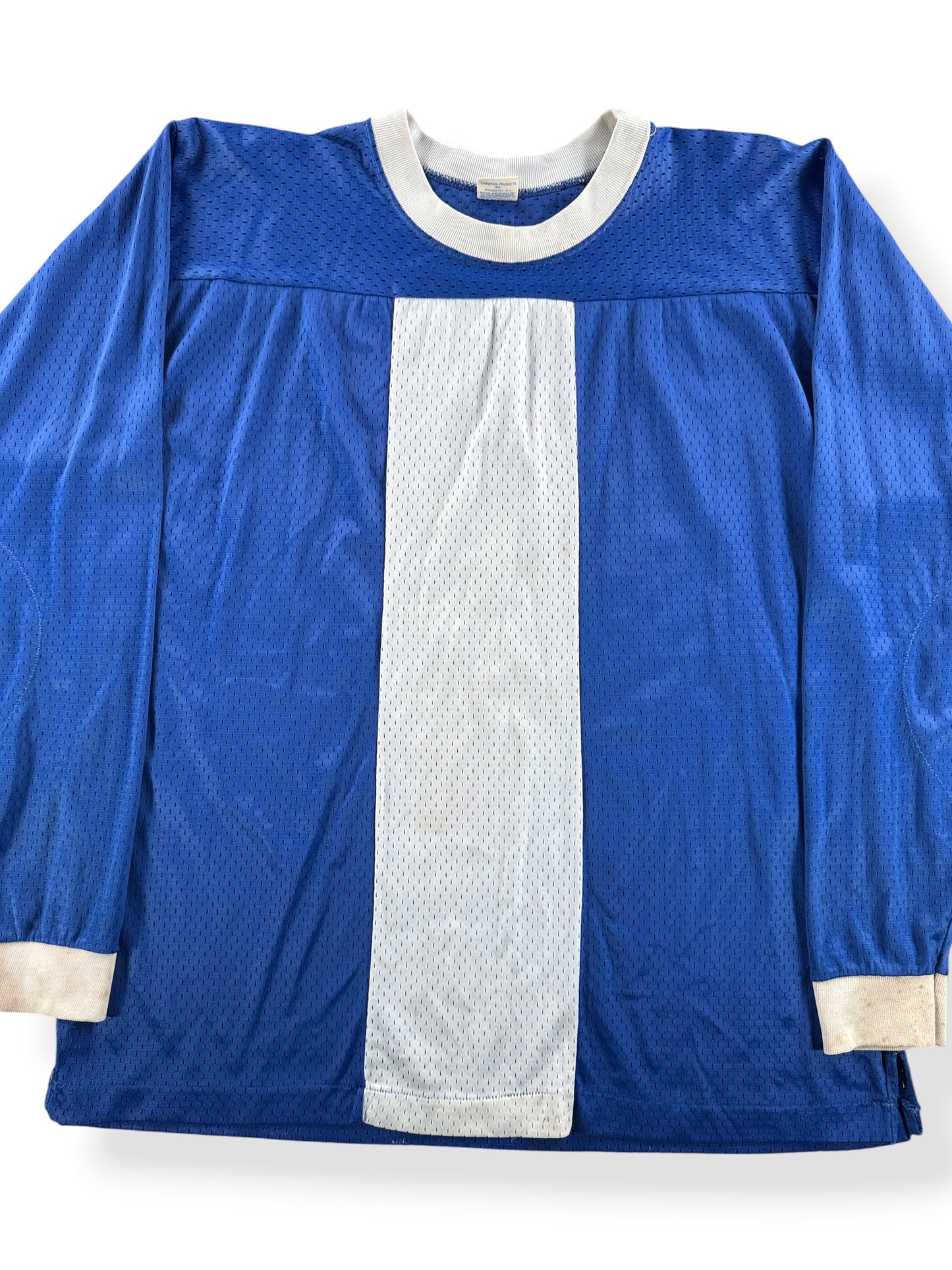 Front Close Up of Vintage Champion Blue Bar Vancouver MotoCross Jersey SZ L