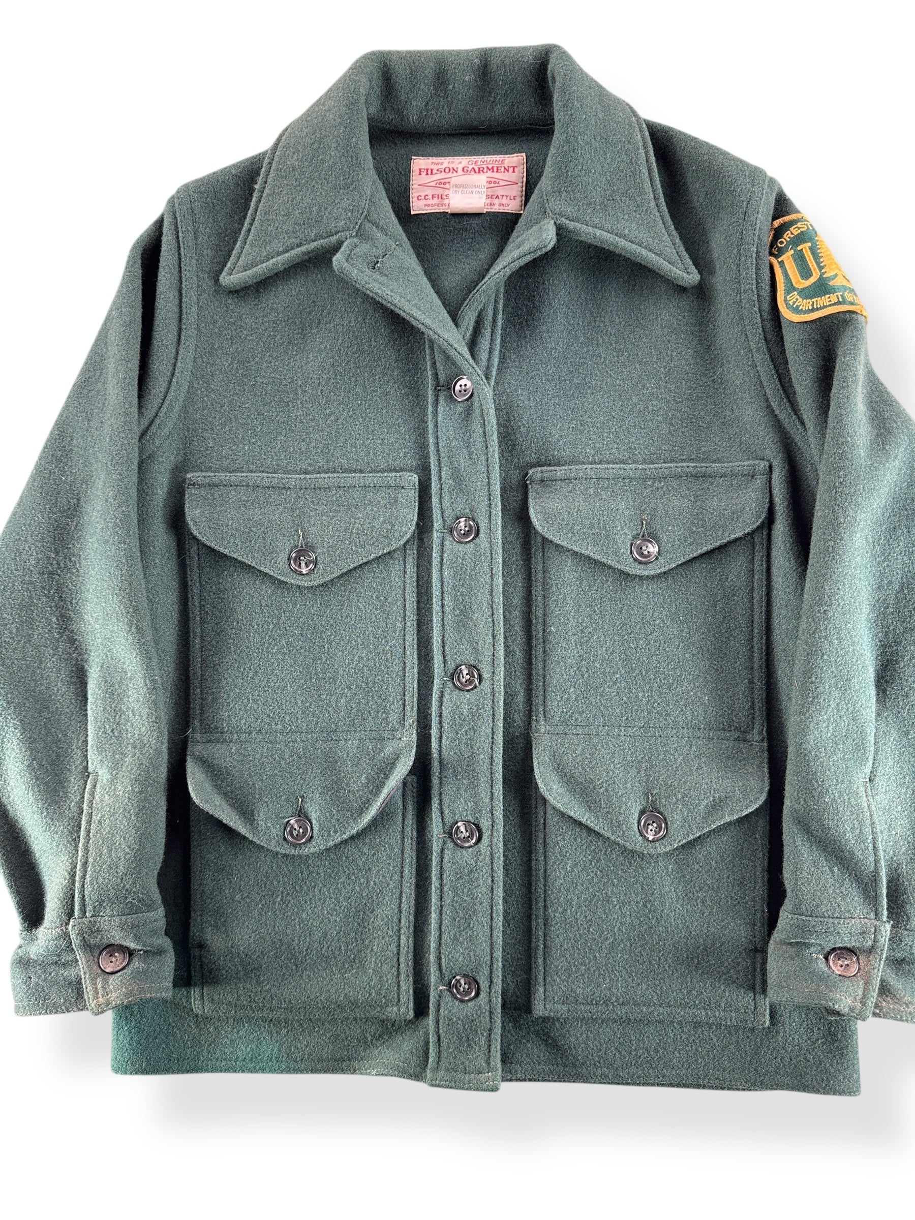 Front Close Up of Vintage Filson Women's US Forestry Service Jacket SZ W12