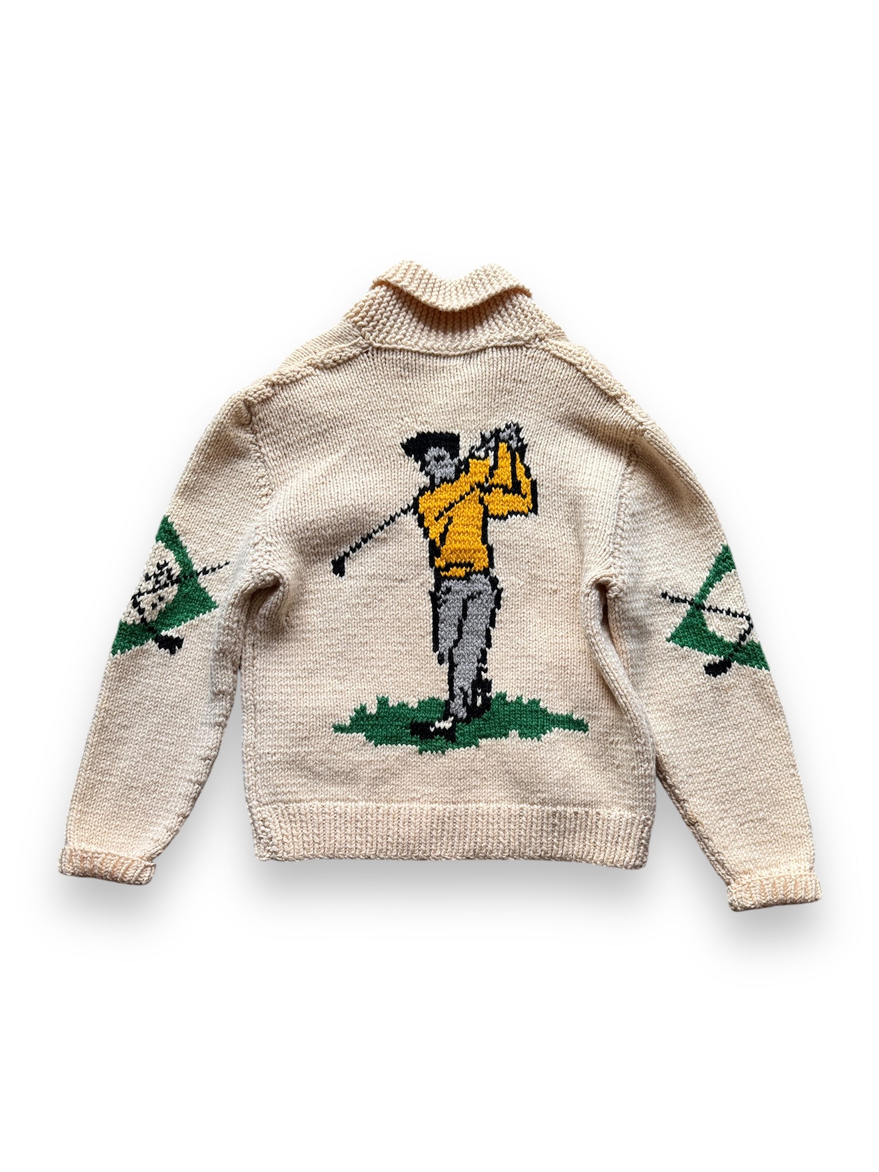 back of Vintage Golf Themed Cowichan Style Sweater SZ L