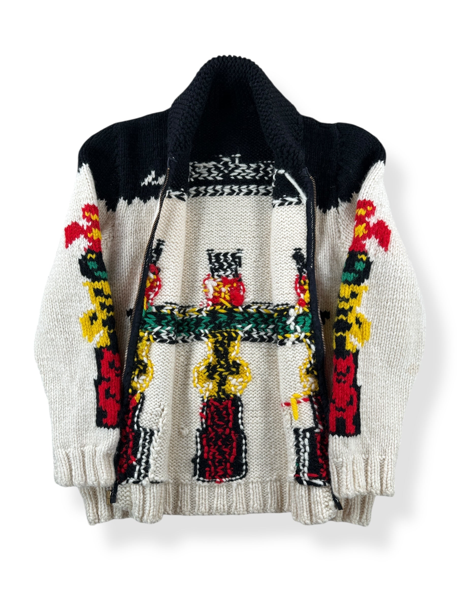 Inside of Vintage 60s Era Totem Pole Cowichan Sweater SZ S