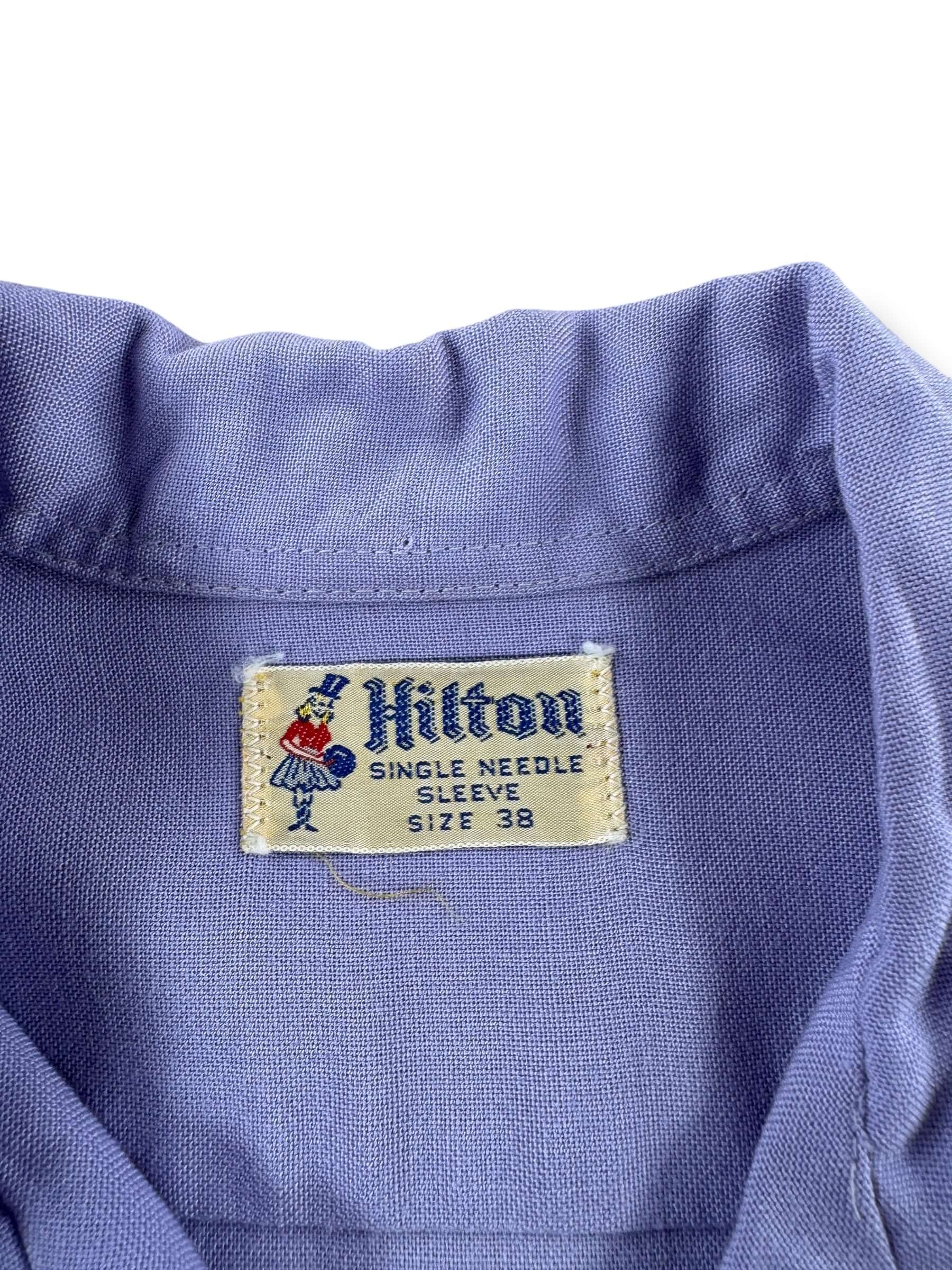 Label on Vintage Lilac Ladies Flocked Bowling Shirt SZ 38