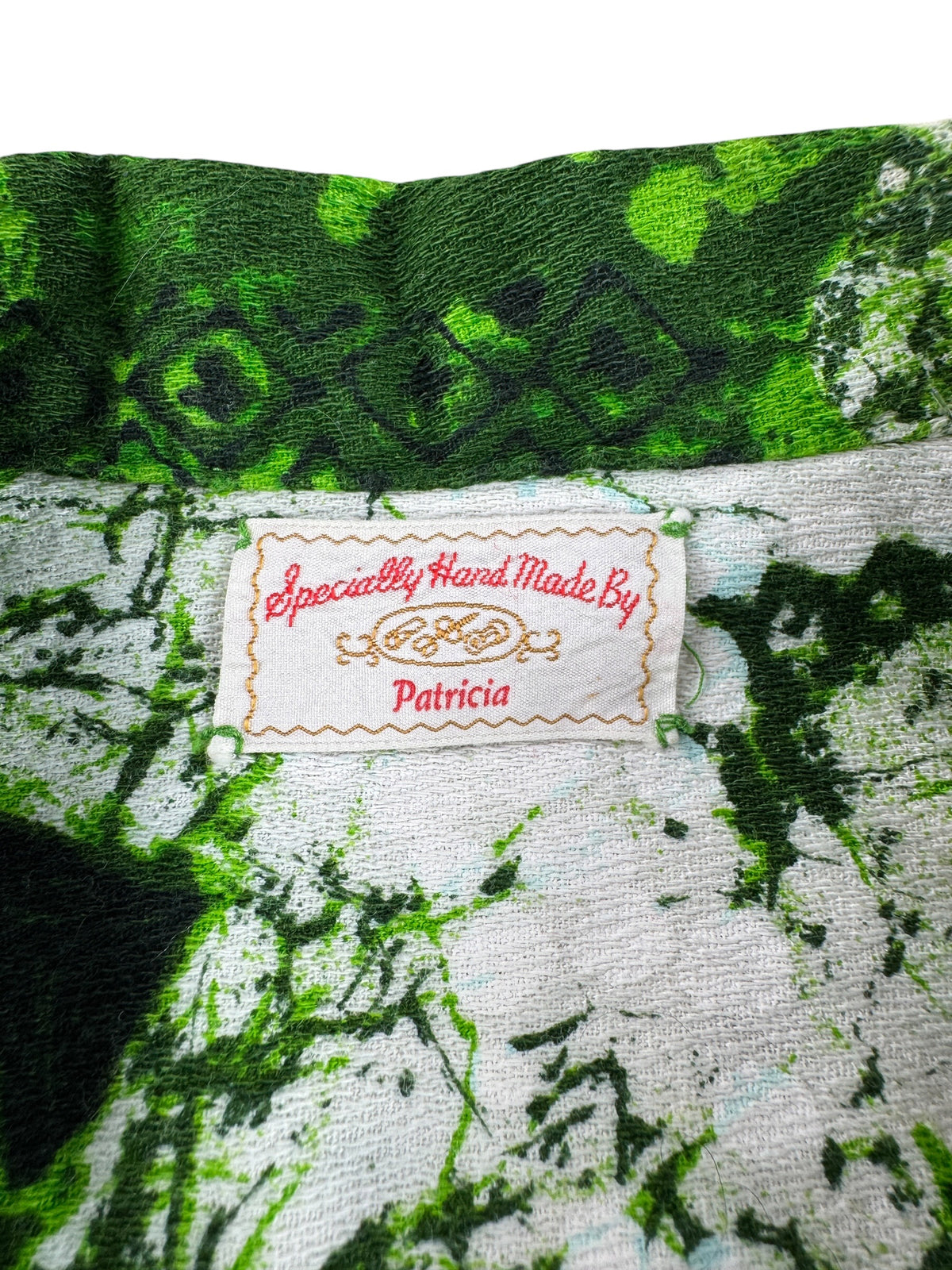 Tag on Vintage Green Barkcloth Aloha Shirt SZ S/M - AS IS