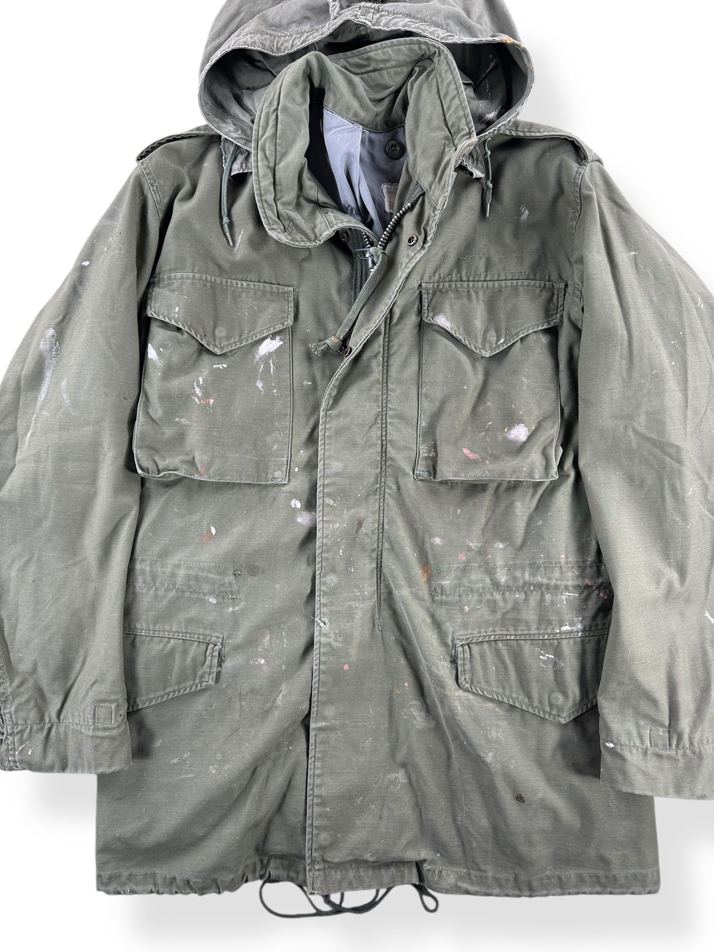 Front Close Up of Vintage M65 Field Jacket W/ Paint Splatters SZ M